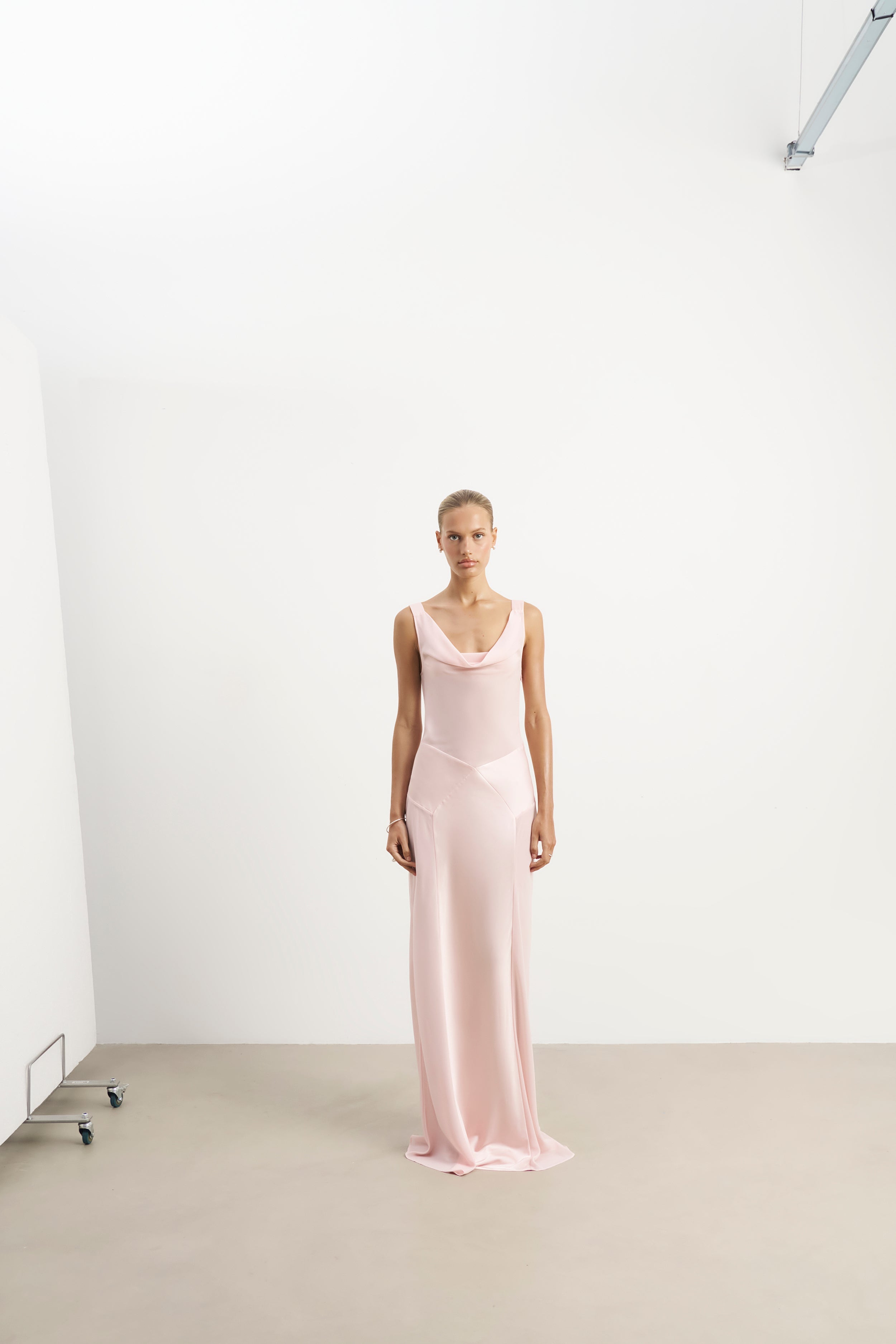 Cowl Neck Satin Panel Gown - Blush