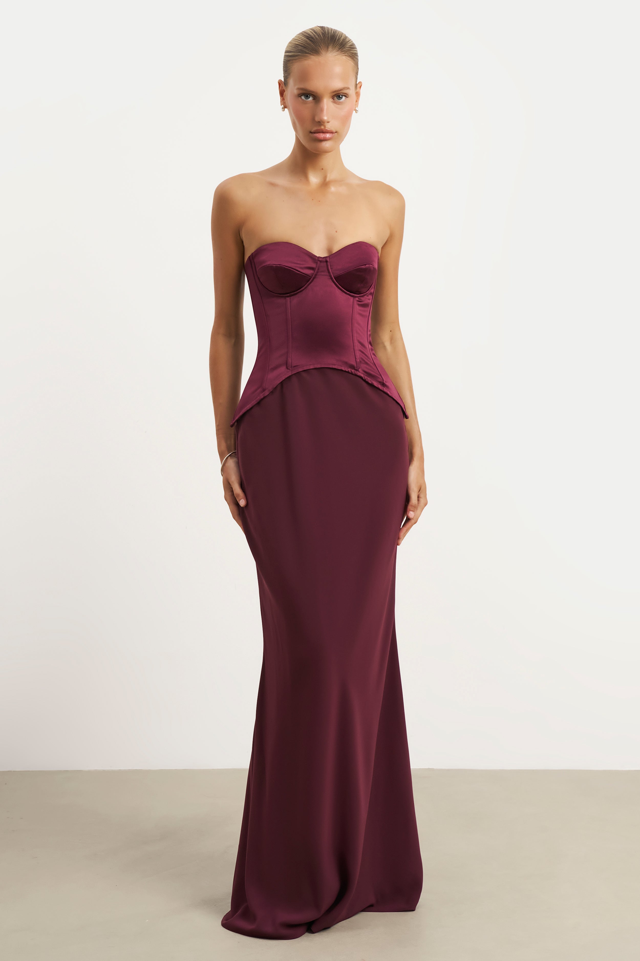 Satin Corset Gown with Sweetheart Neckline - Mulberry