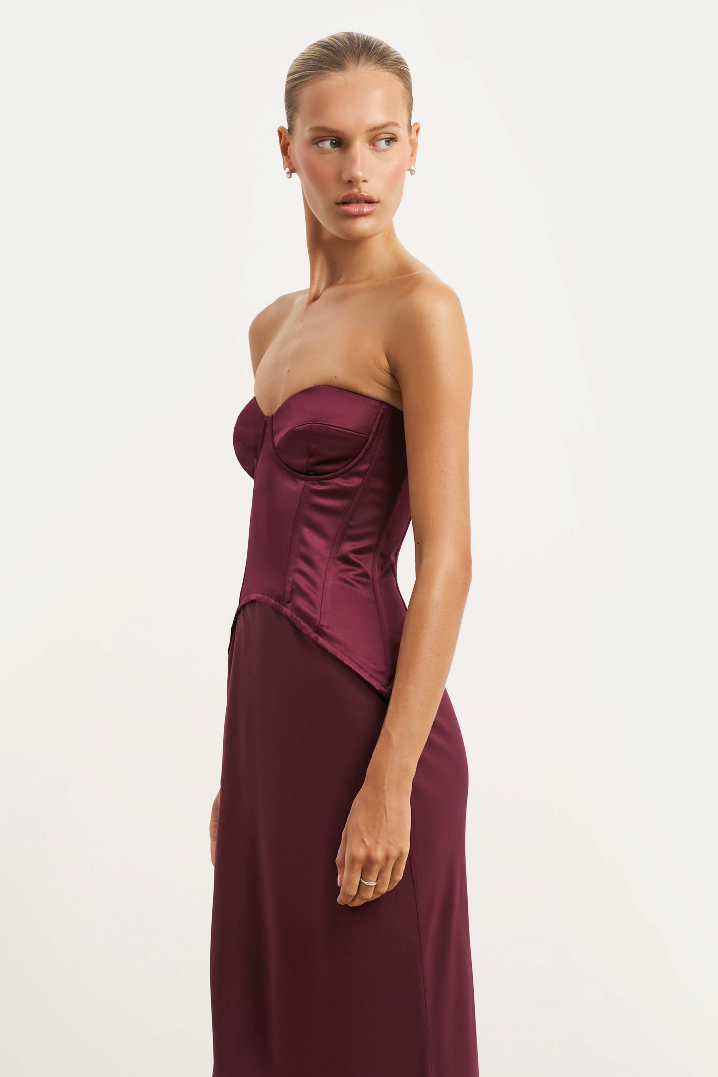 Satin Corset Gown with Sweetheart Neckline - Mulberry