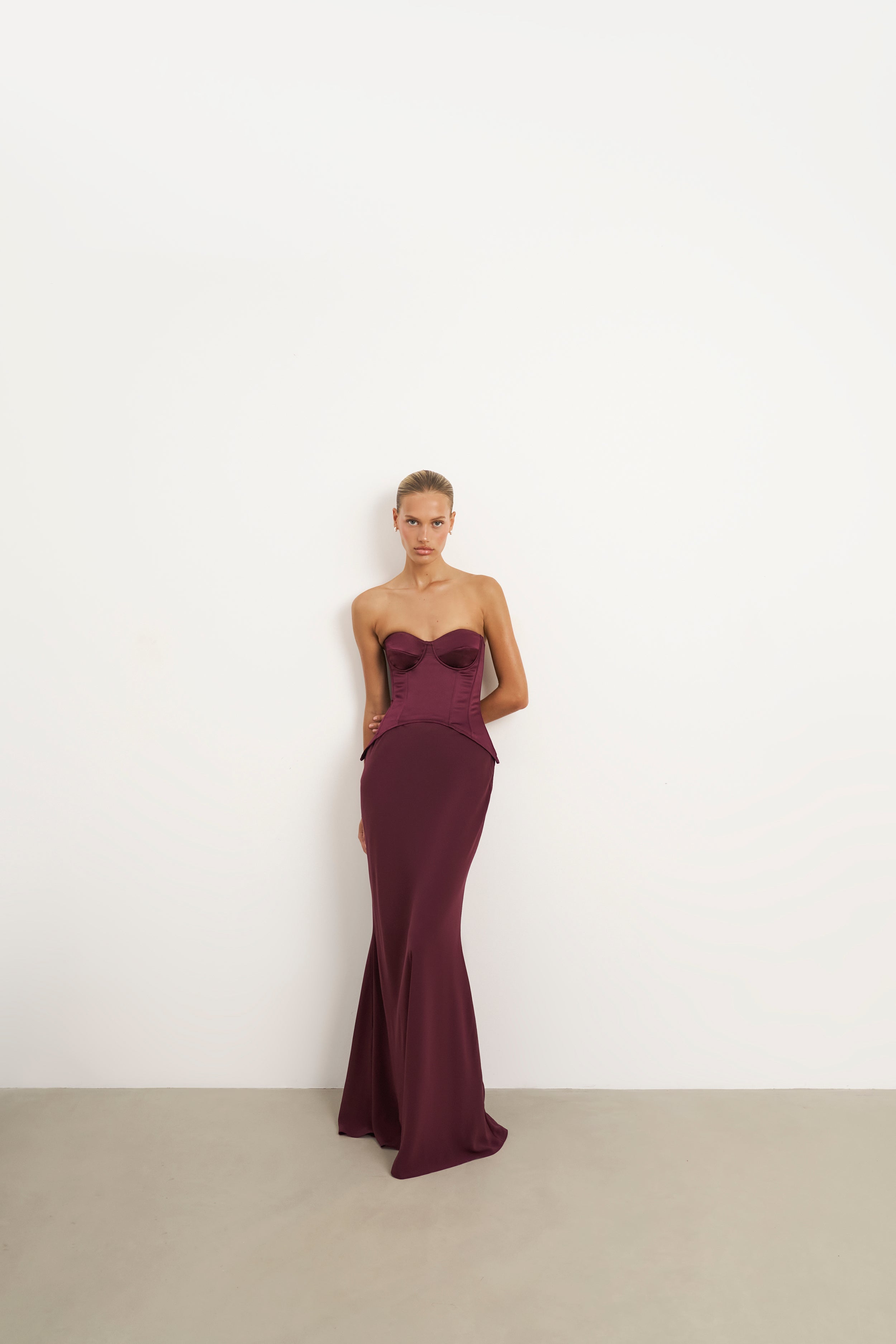 Satin Corset Gown with Sweetheart Neckline - Mulberry