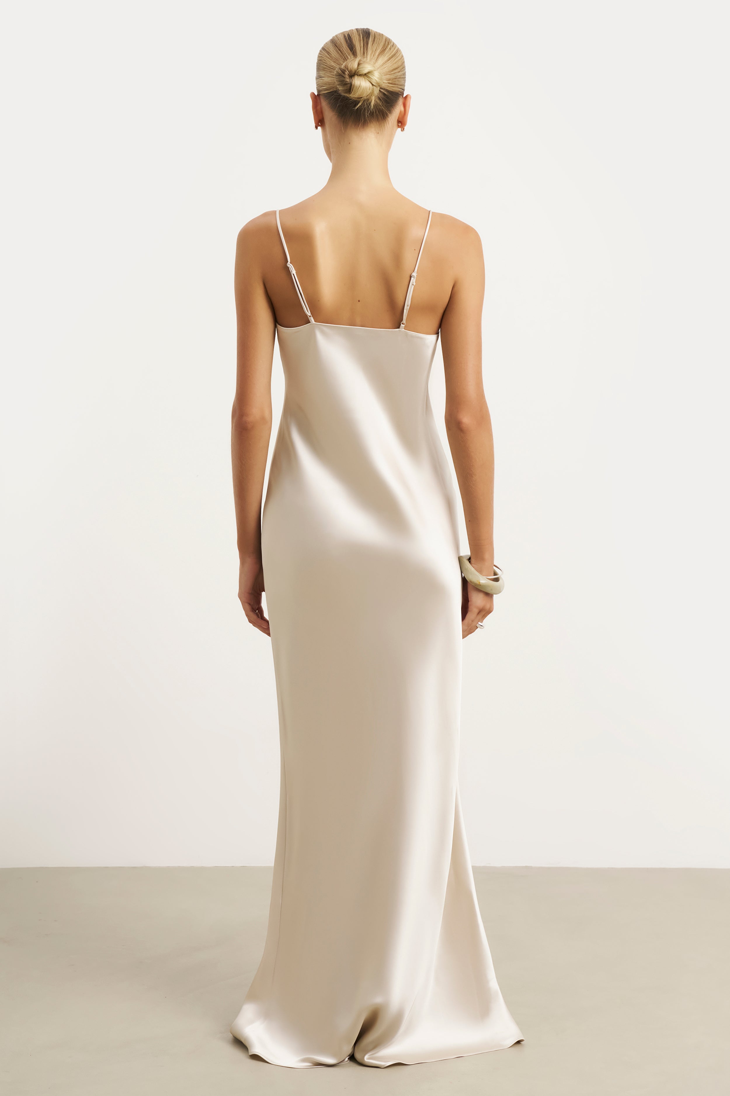 Satin Lace Detail Camisole Maxi Dress - Champagne