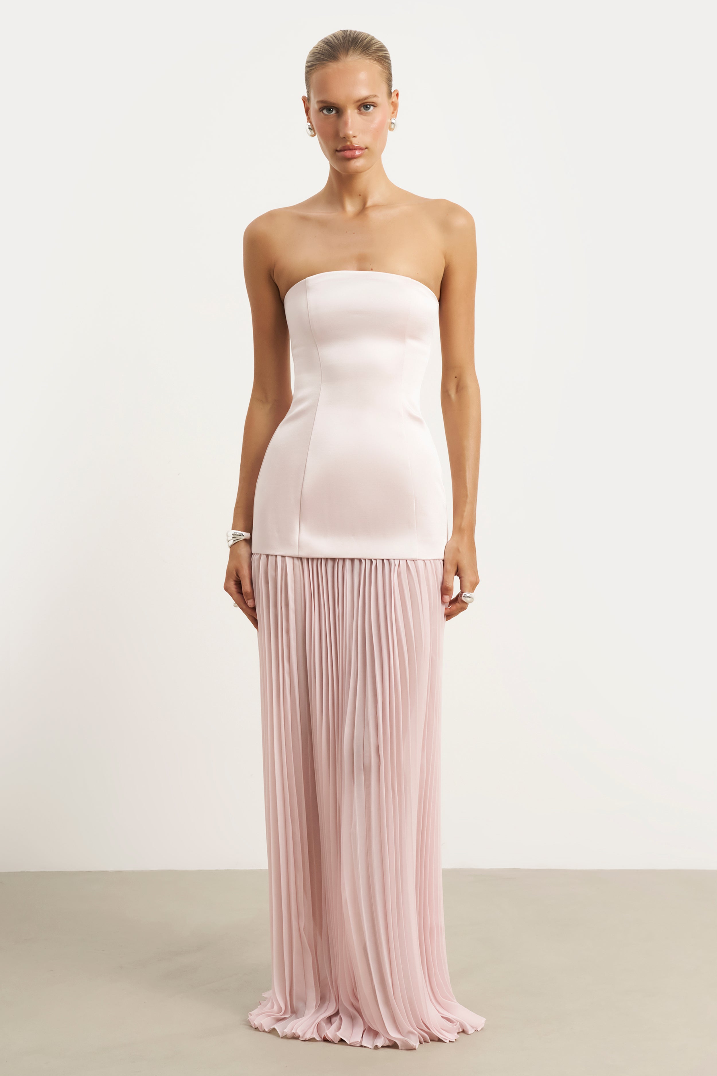 Satin Structured Bodice Gown - Blush