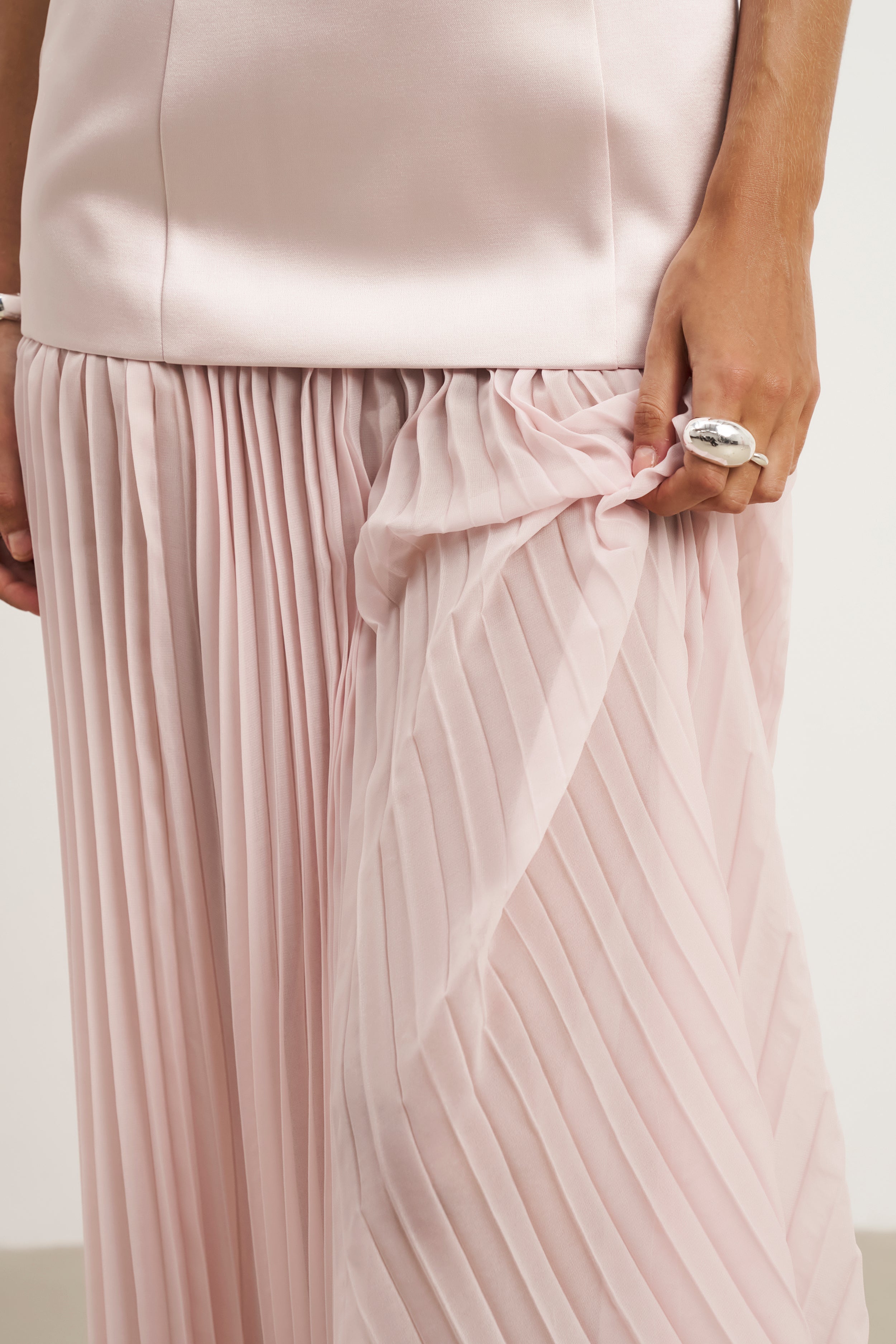 Satin Structured Bodice Gown - Blush