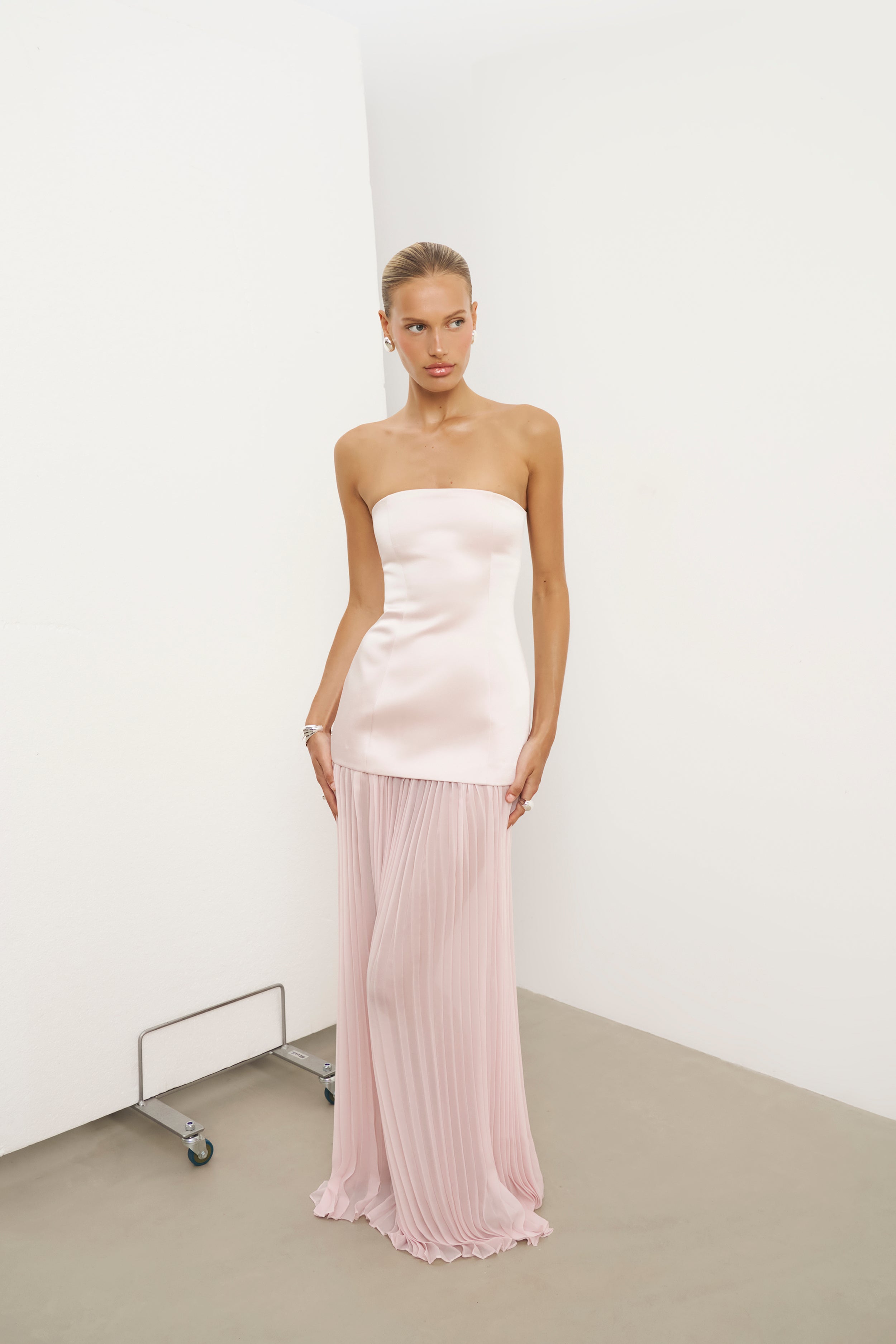 Satin Structured Bodice Gown - Blush