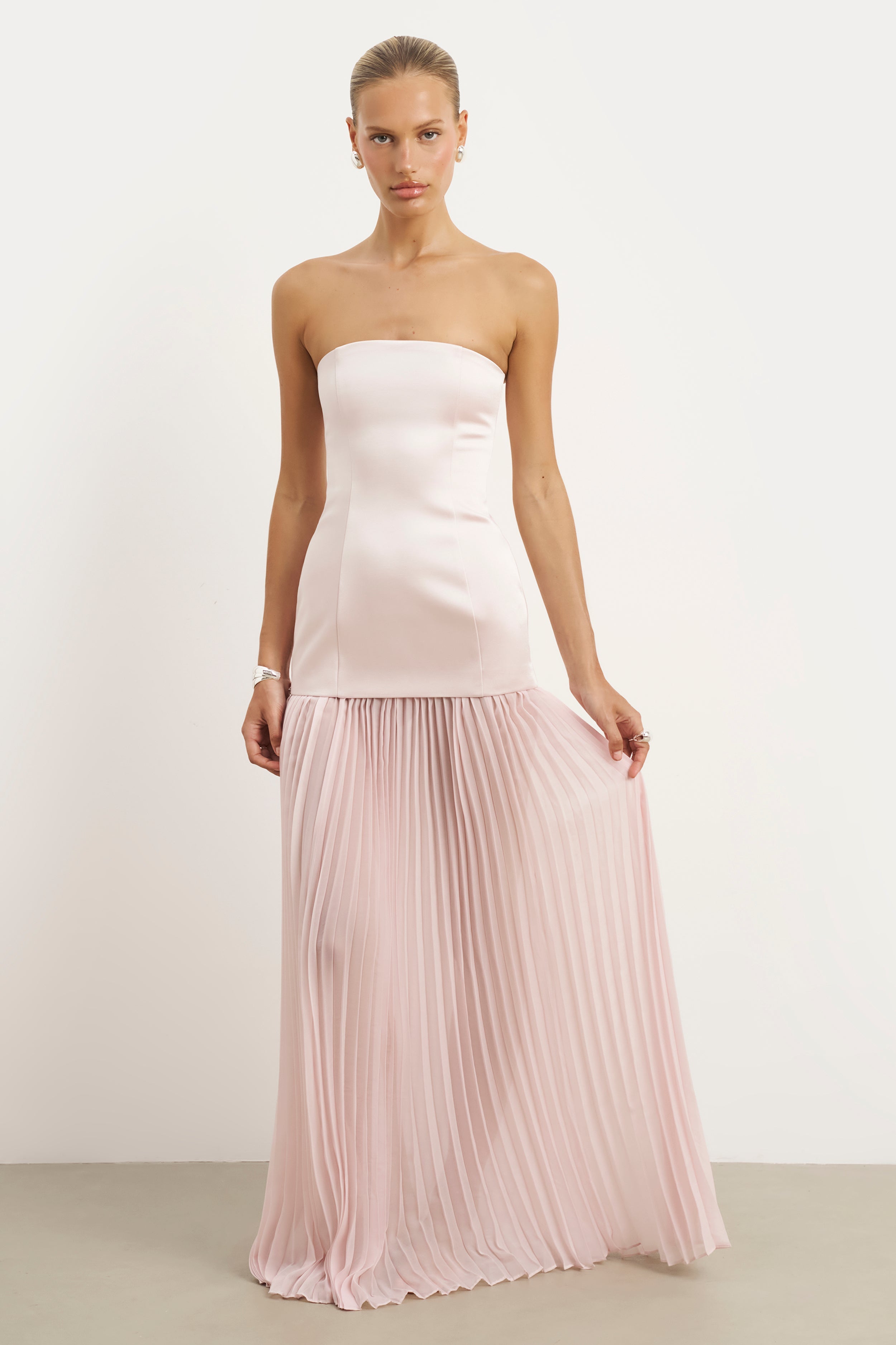 Satin Structured Bodice Gown - Blush