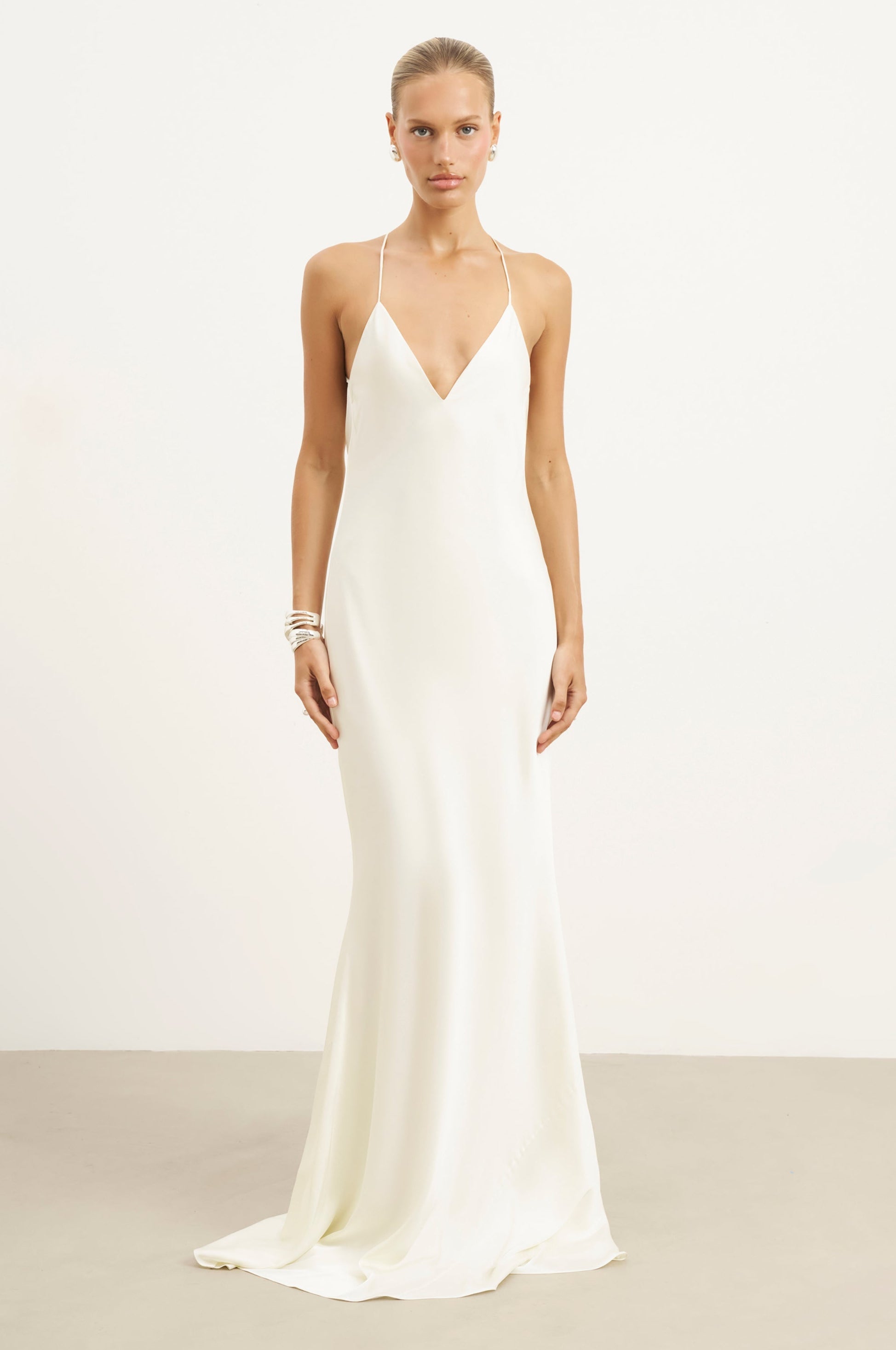 Satin Slinky Cowl Back Gown - Ivory