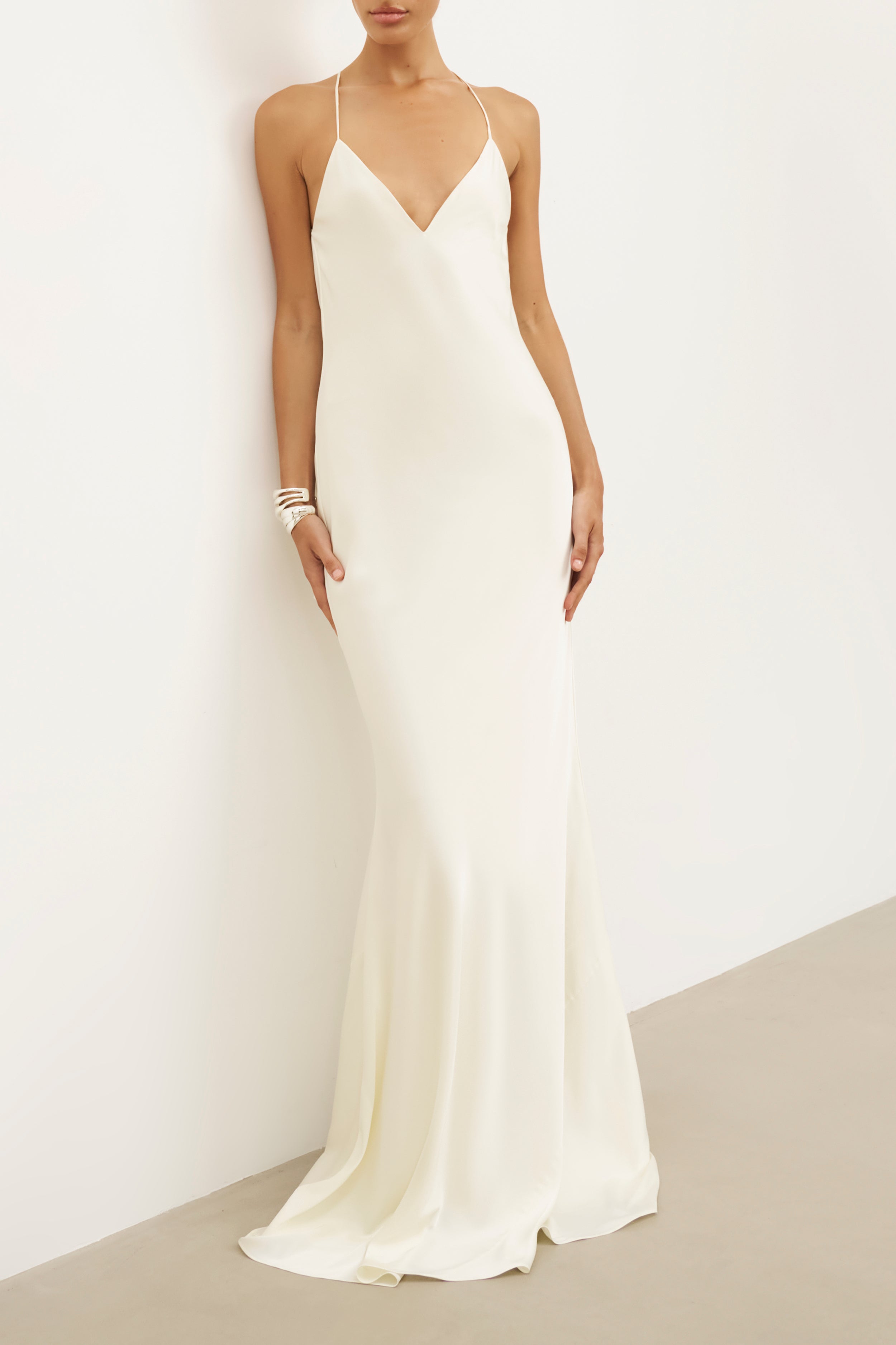 Satin Slinky Cowl Back Gown - Ivory