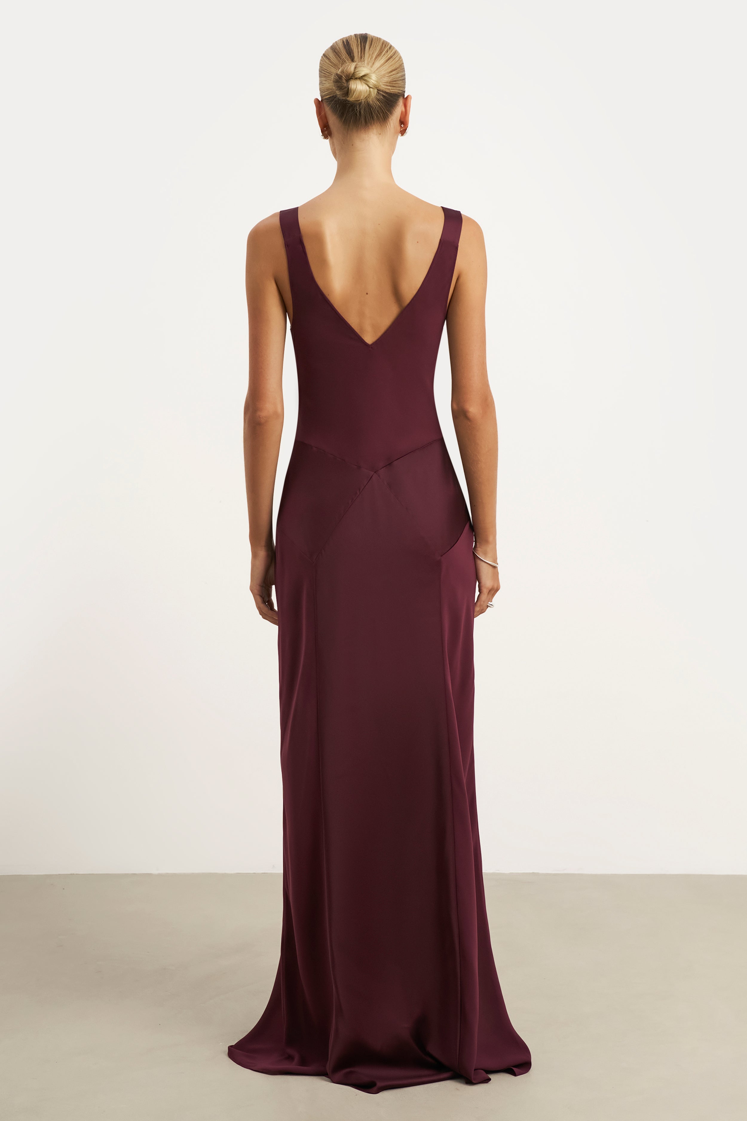 Cowl Neck Satin Panel Gown - Mulberry