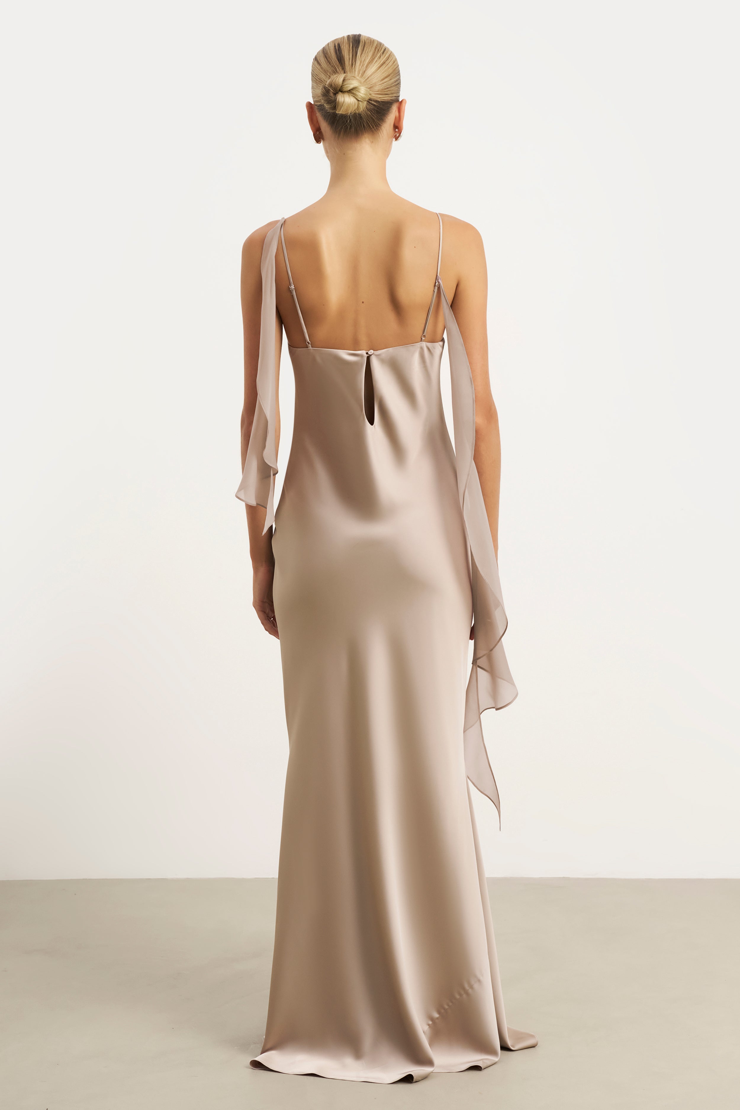 Ruched Bust Satin Slip Dress - Taupe