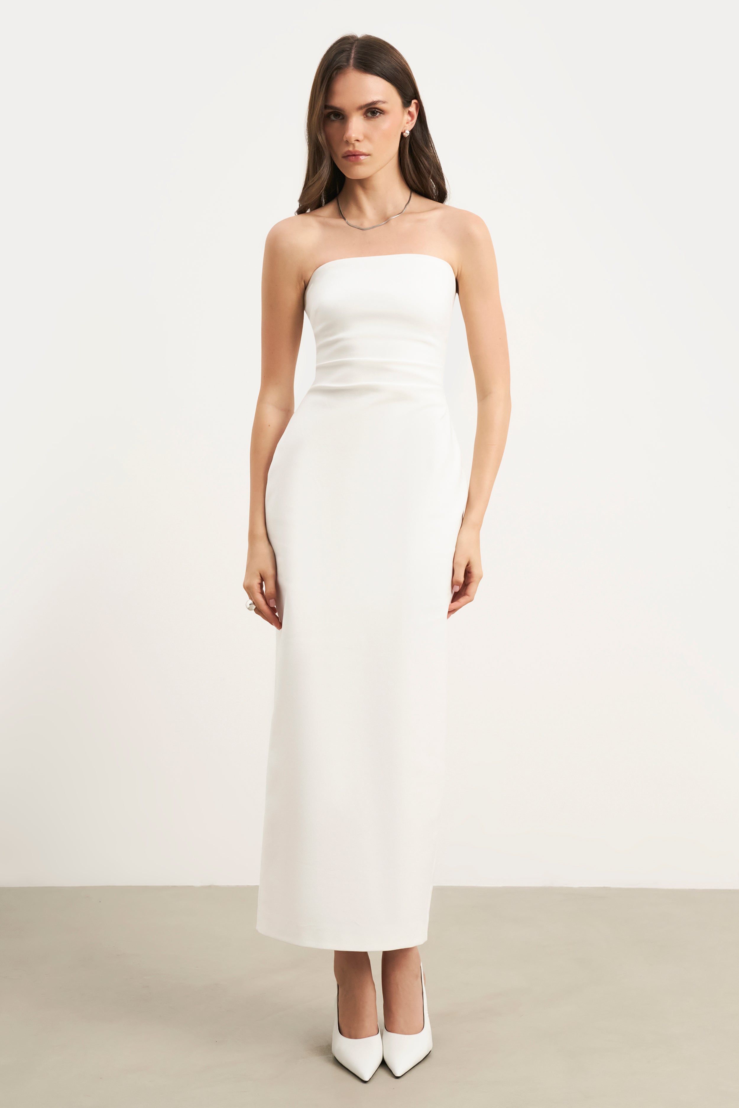 Strapless Ruched Midaxi Dress - White