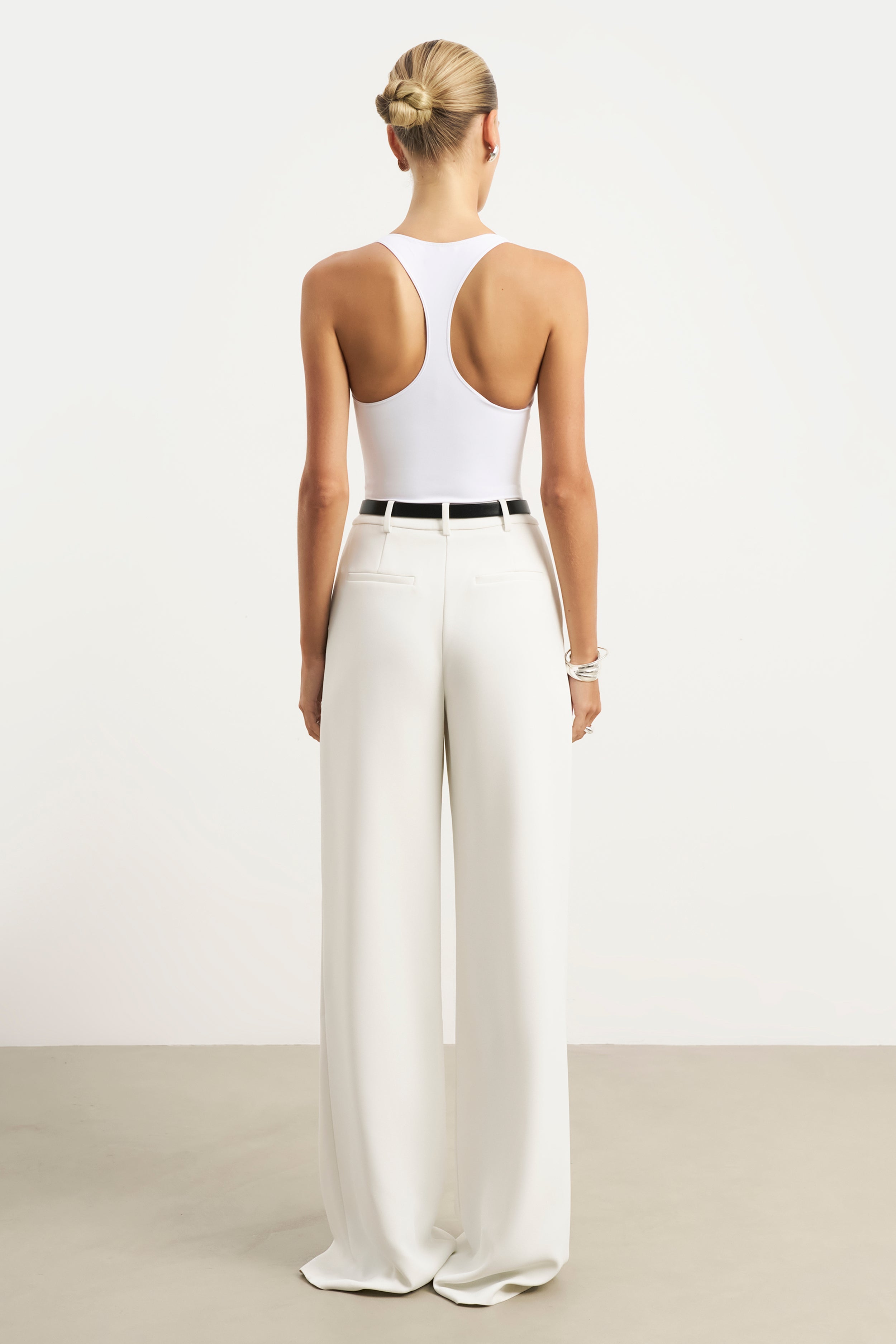 Scoop Neck Racer Bodysuit - White