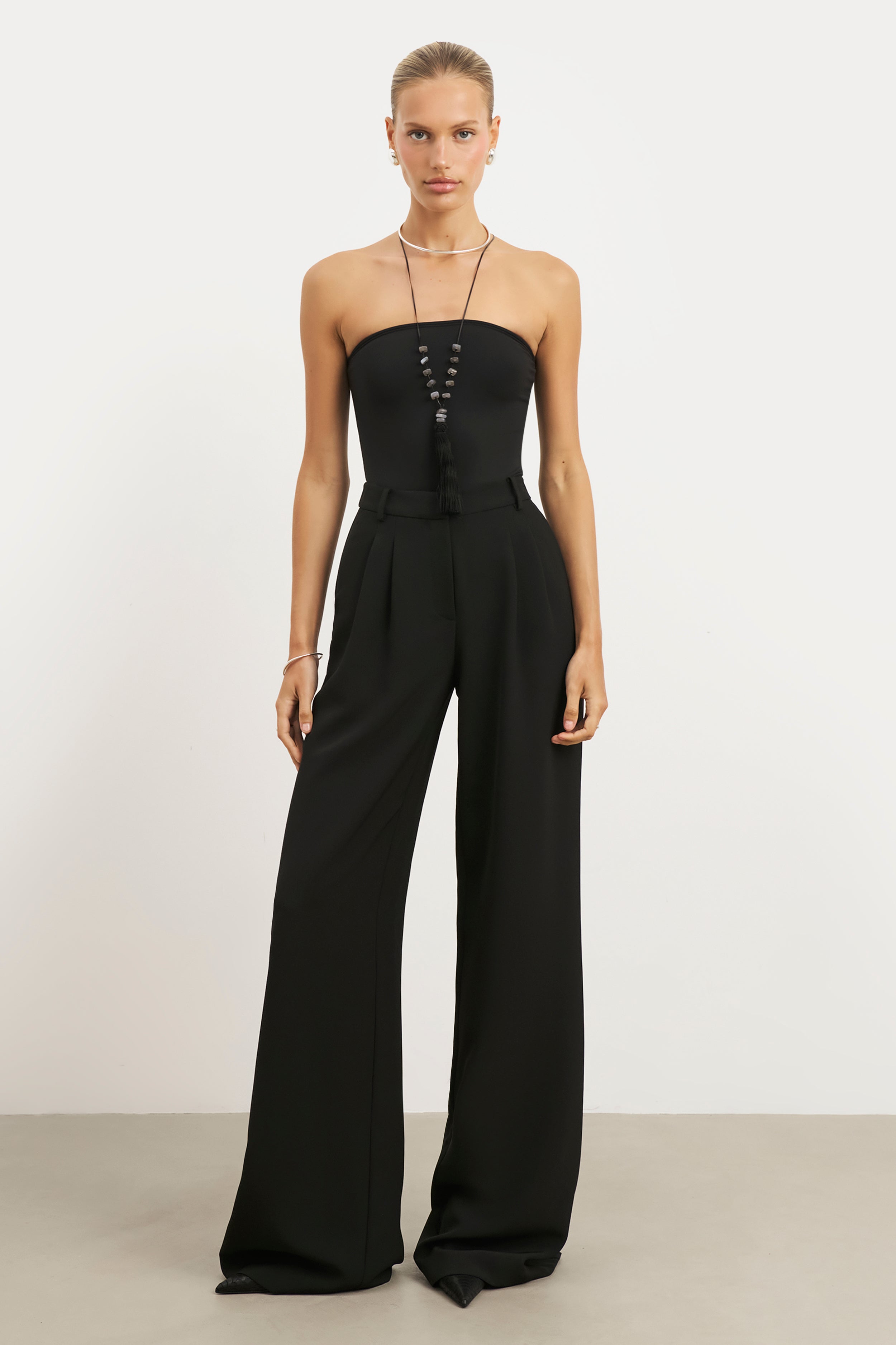 Effortless Pleated Wide Leg Trousers - Black