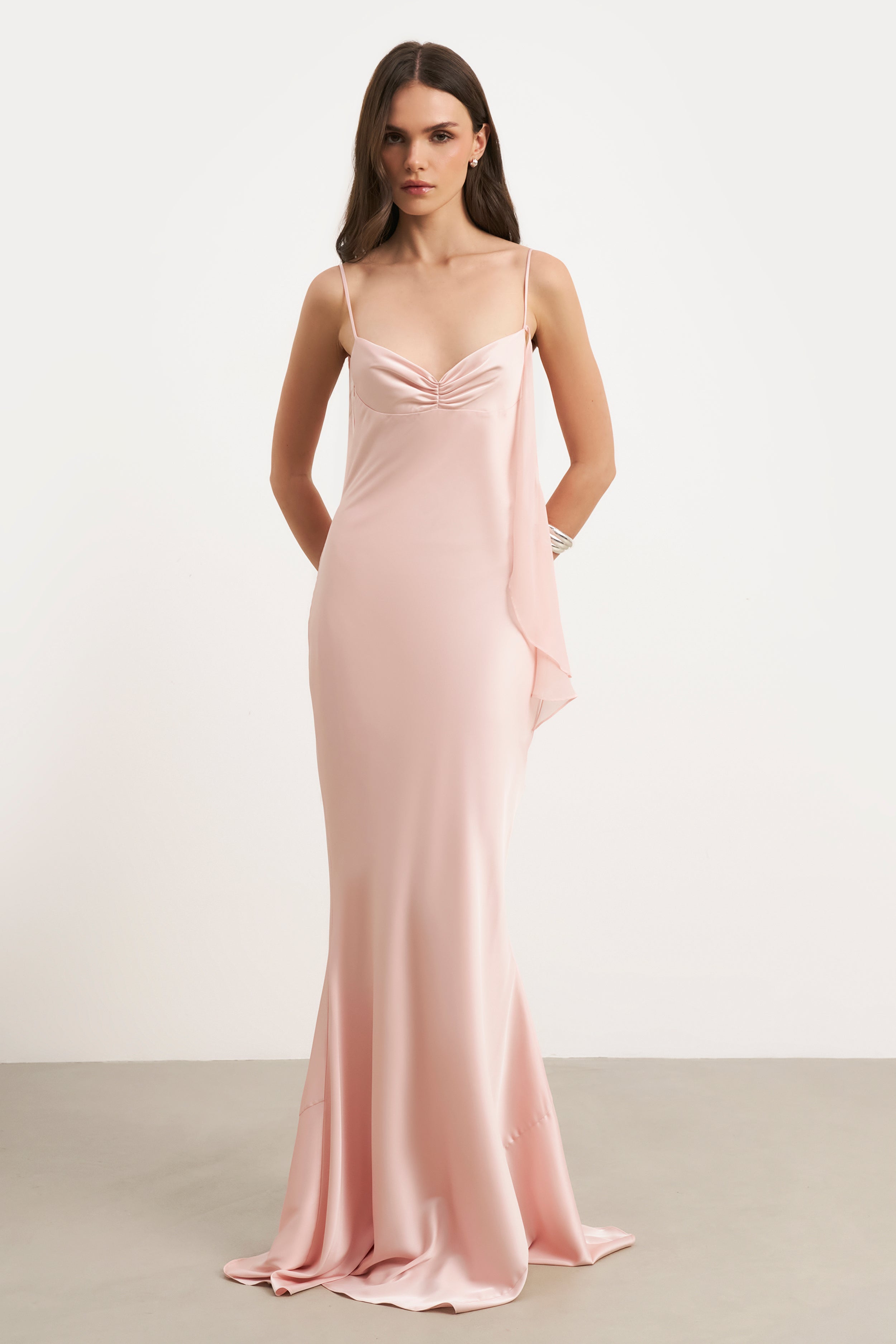 Ruched Bust Satin Slip Dress - Blush