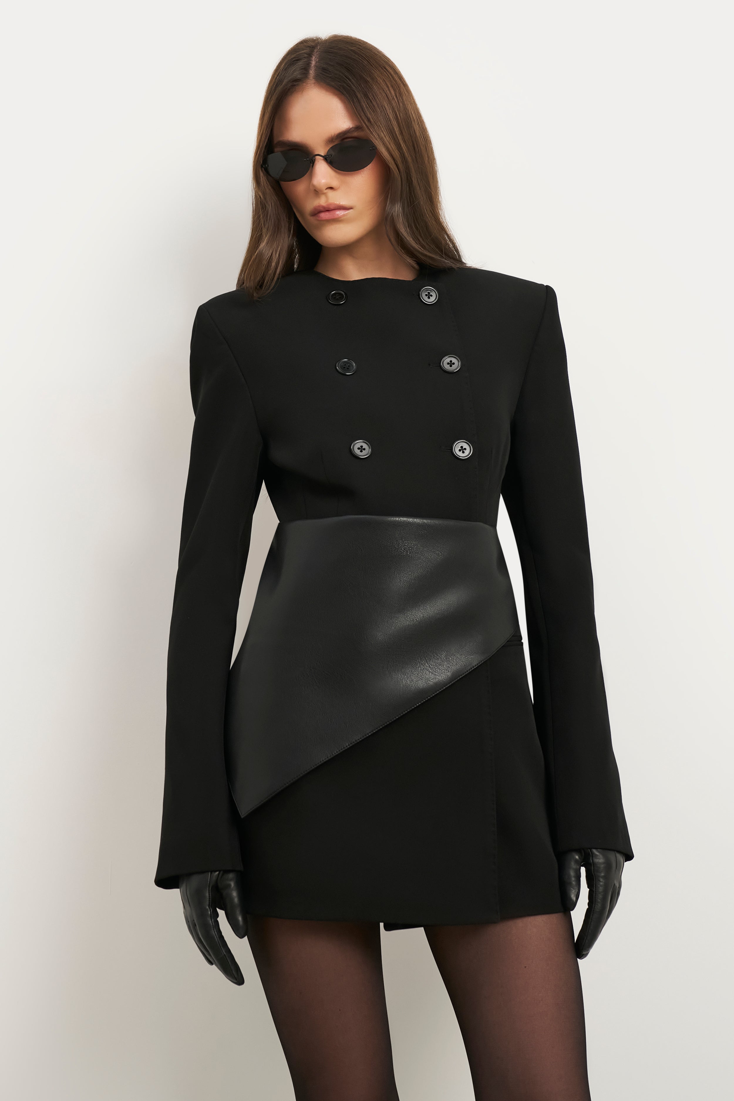 Leather Triangle Scarf - Black