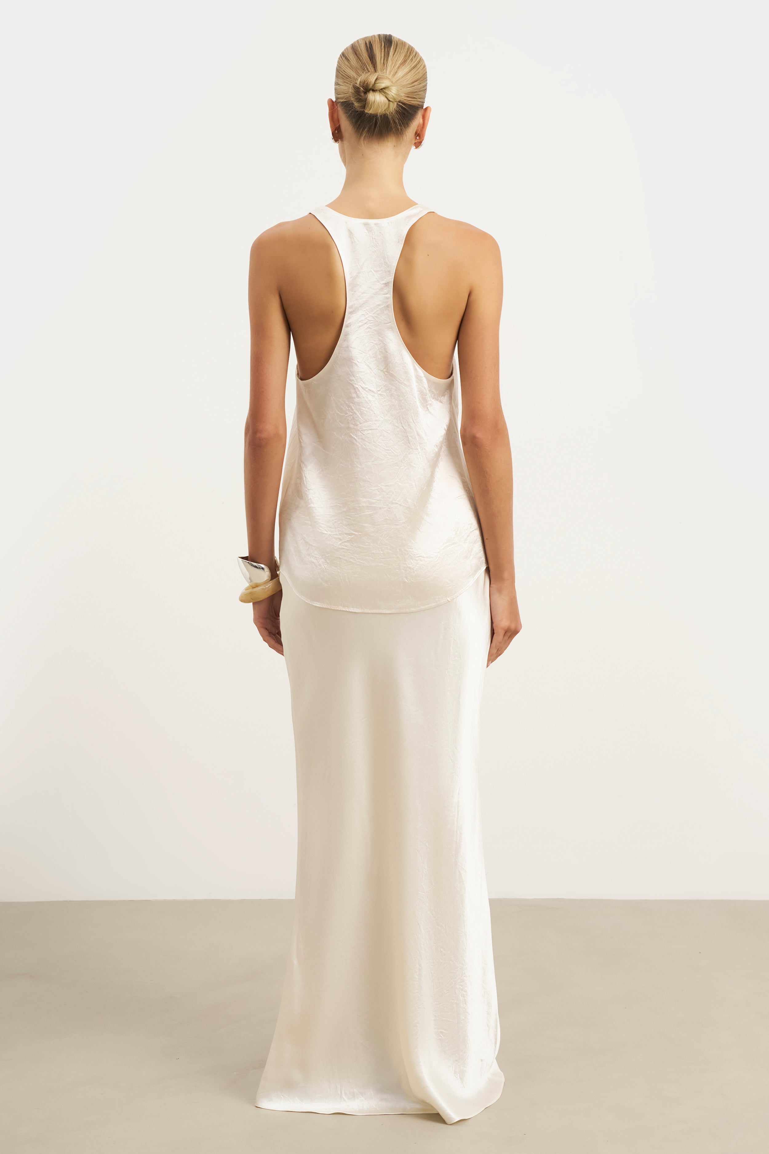 Crushed Satin Bias Cut Maxi Skirt - Champagne