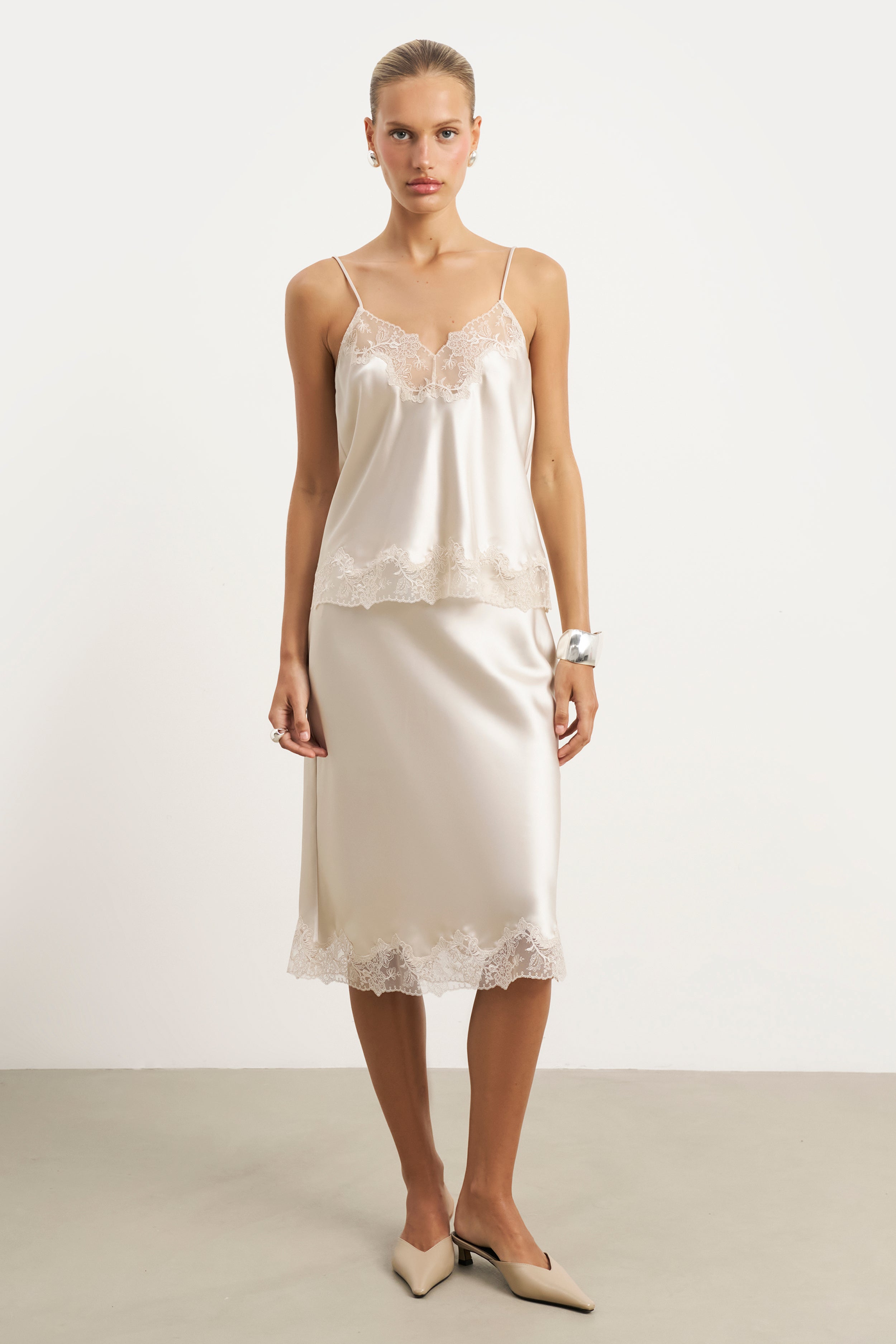 Satin Lace Detail Camisole - Champagne