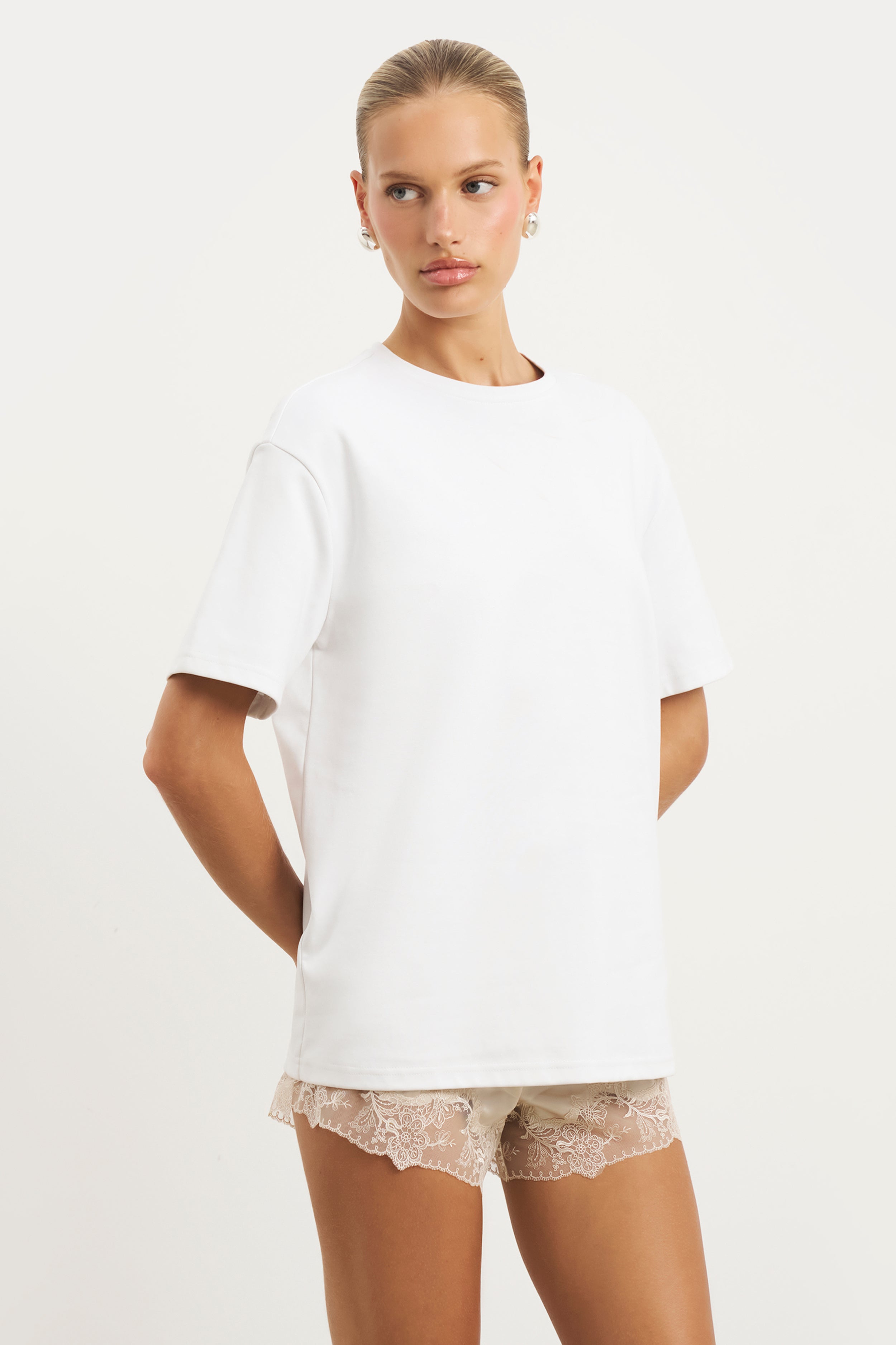 Satin Lace Detail Shorts - Champagne