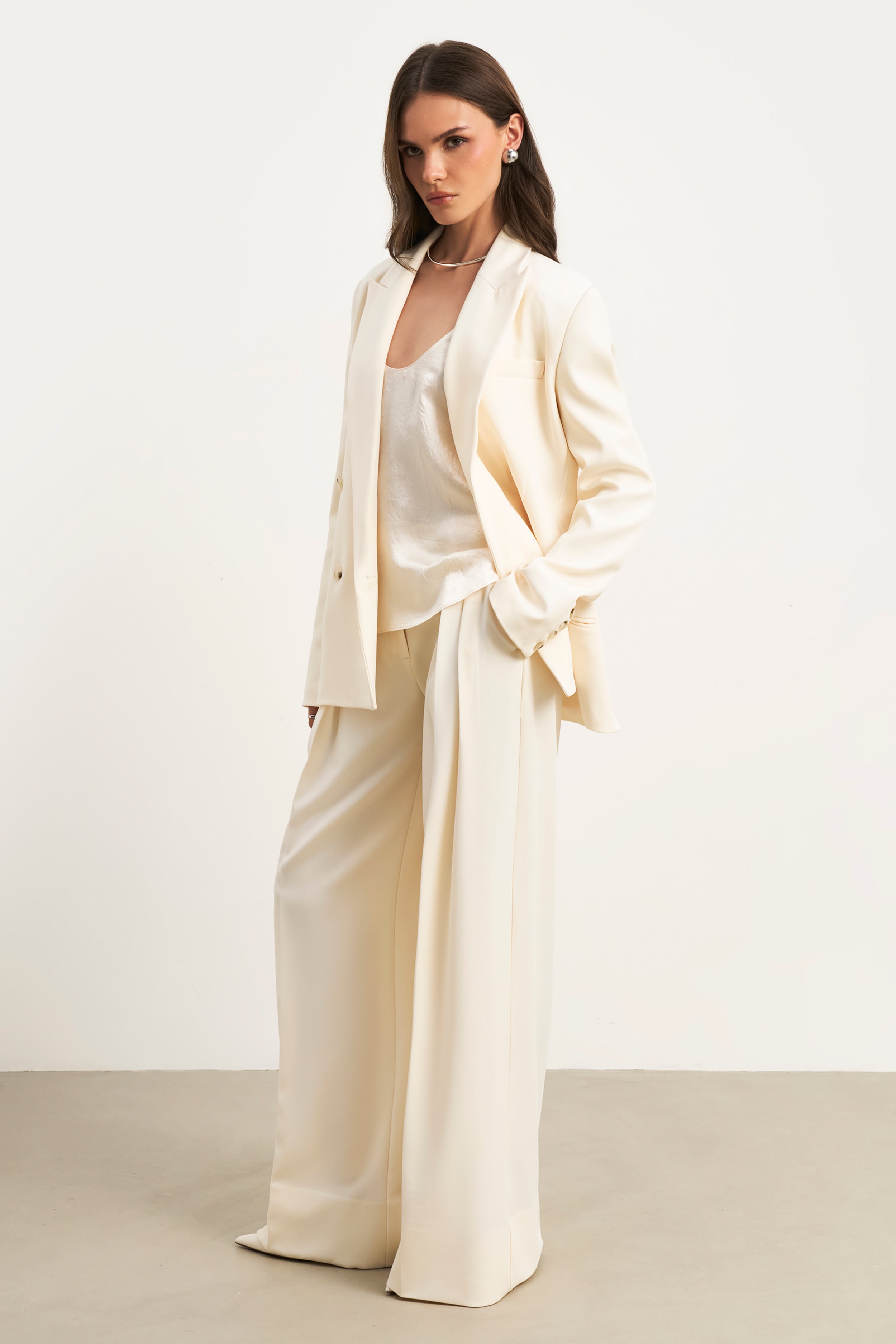 Pleated Ultra Wide Leg Trousers - Cream