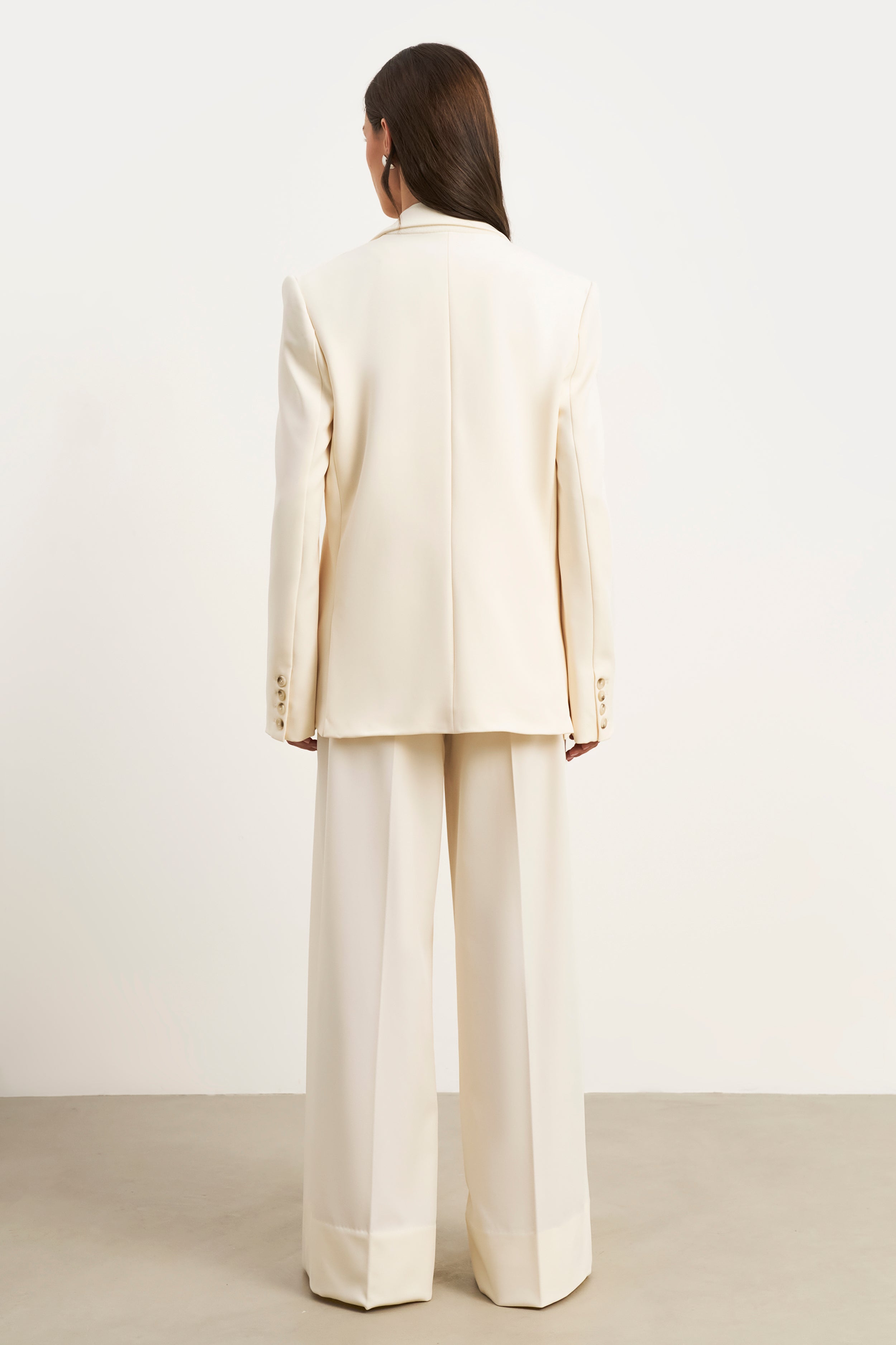 Dropped Waist Double Breasted Blazer - Cream