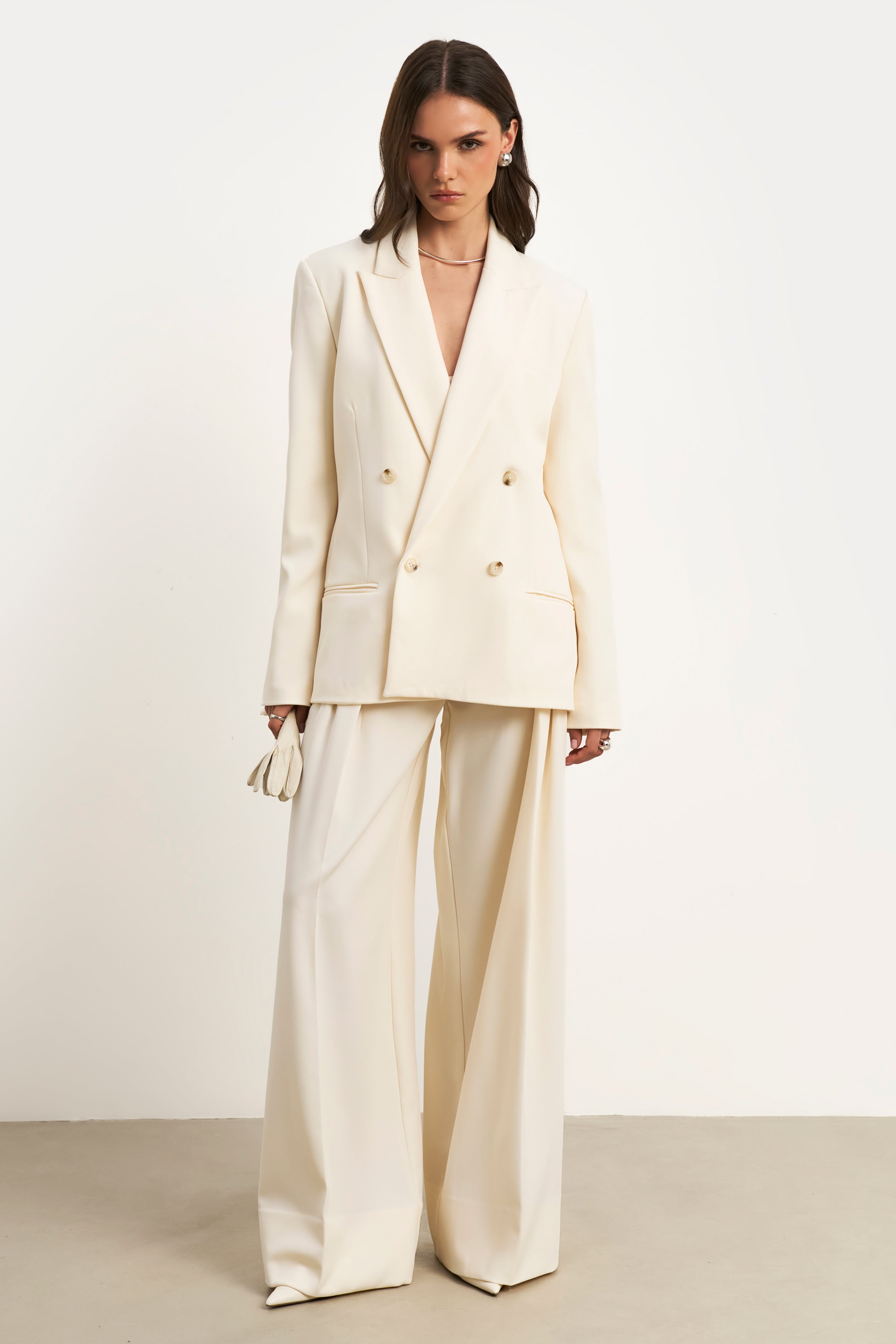 Pleated Ultra Wide Leg Trousers - Cream