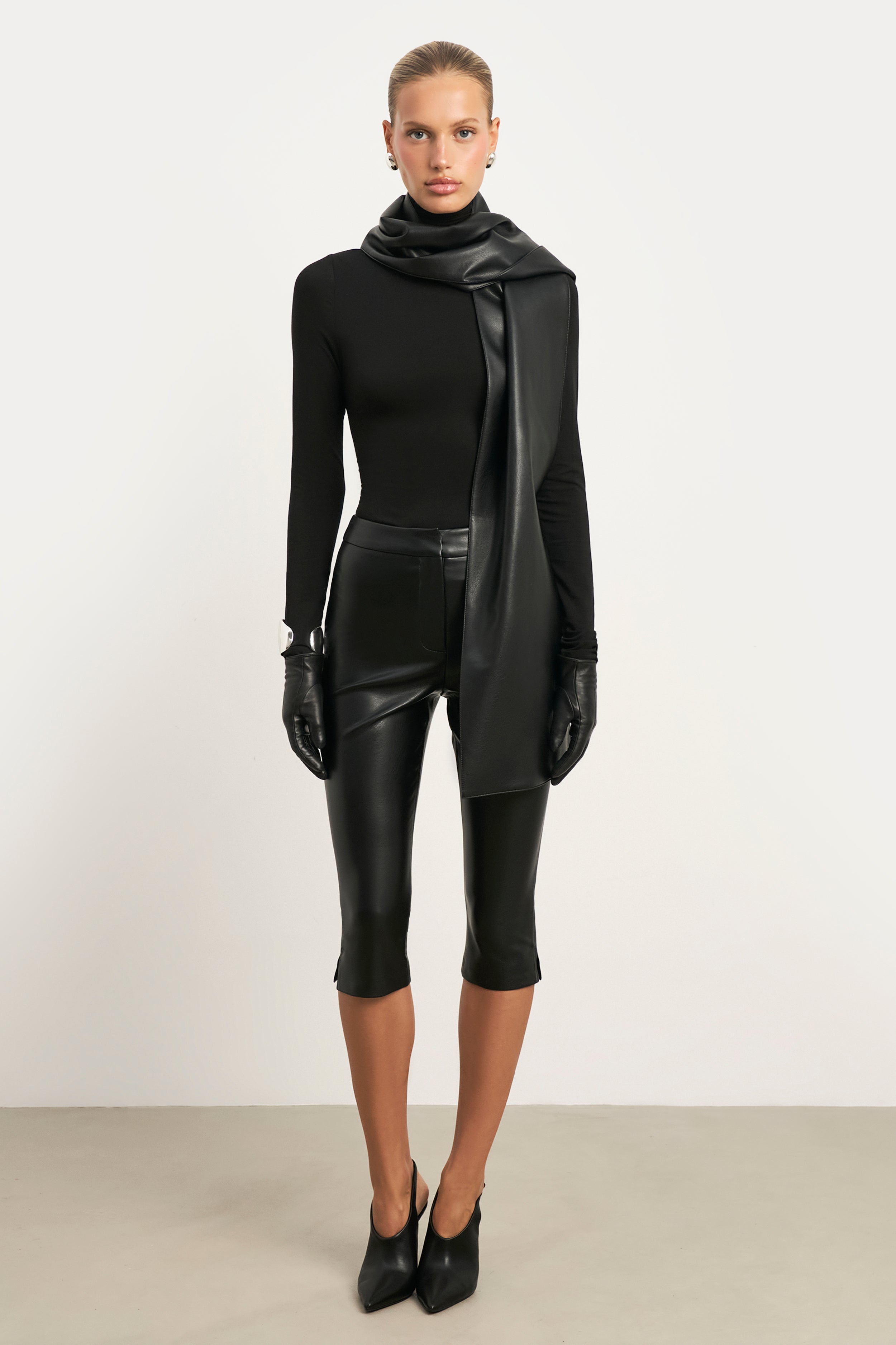 Leather Longline Scarf - Black