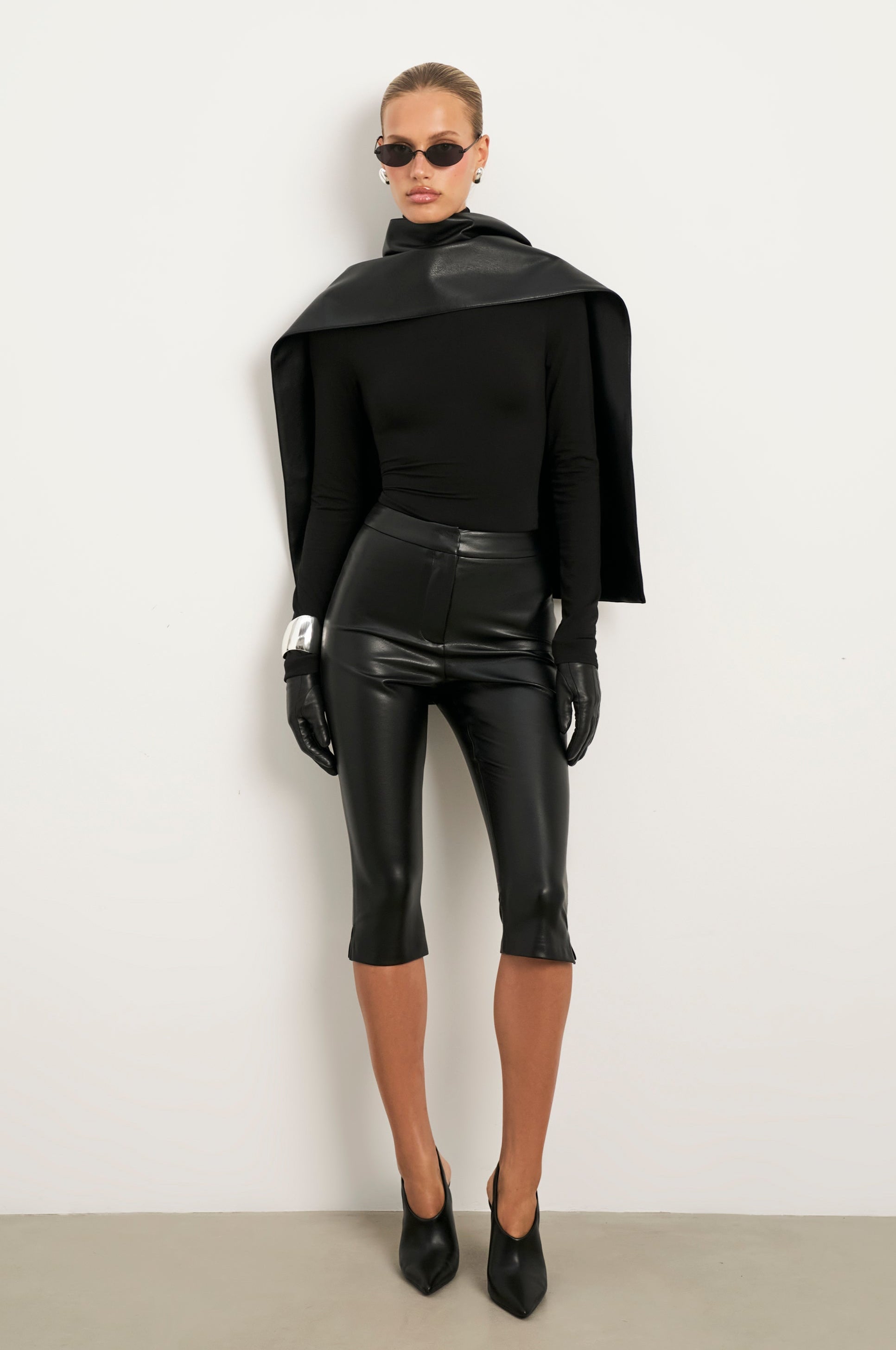 Leather Longline Scarf - Black