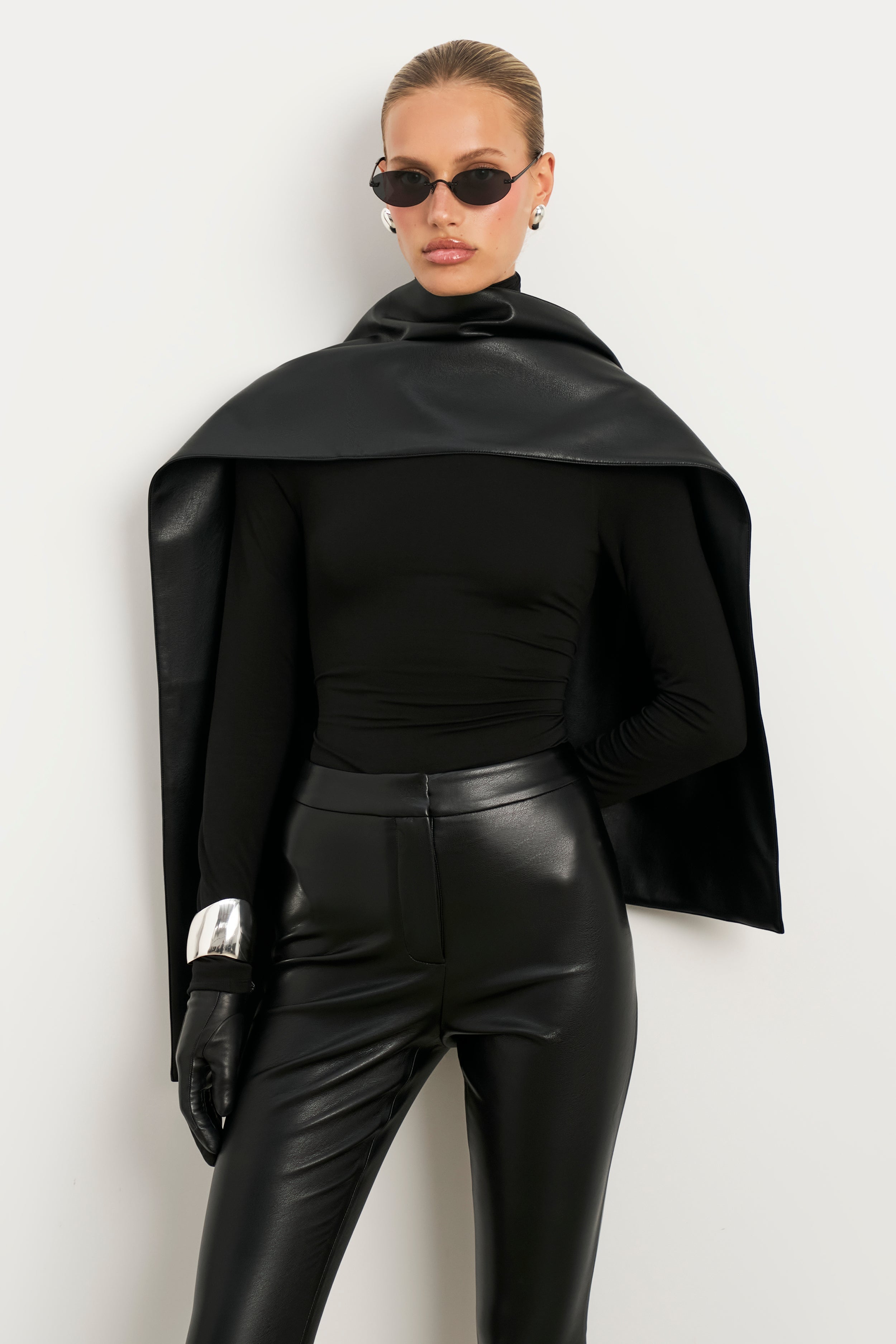 Semi Sheer High Neck Longsleeve Top - Black