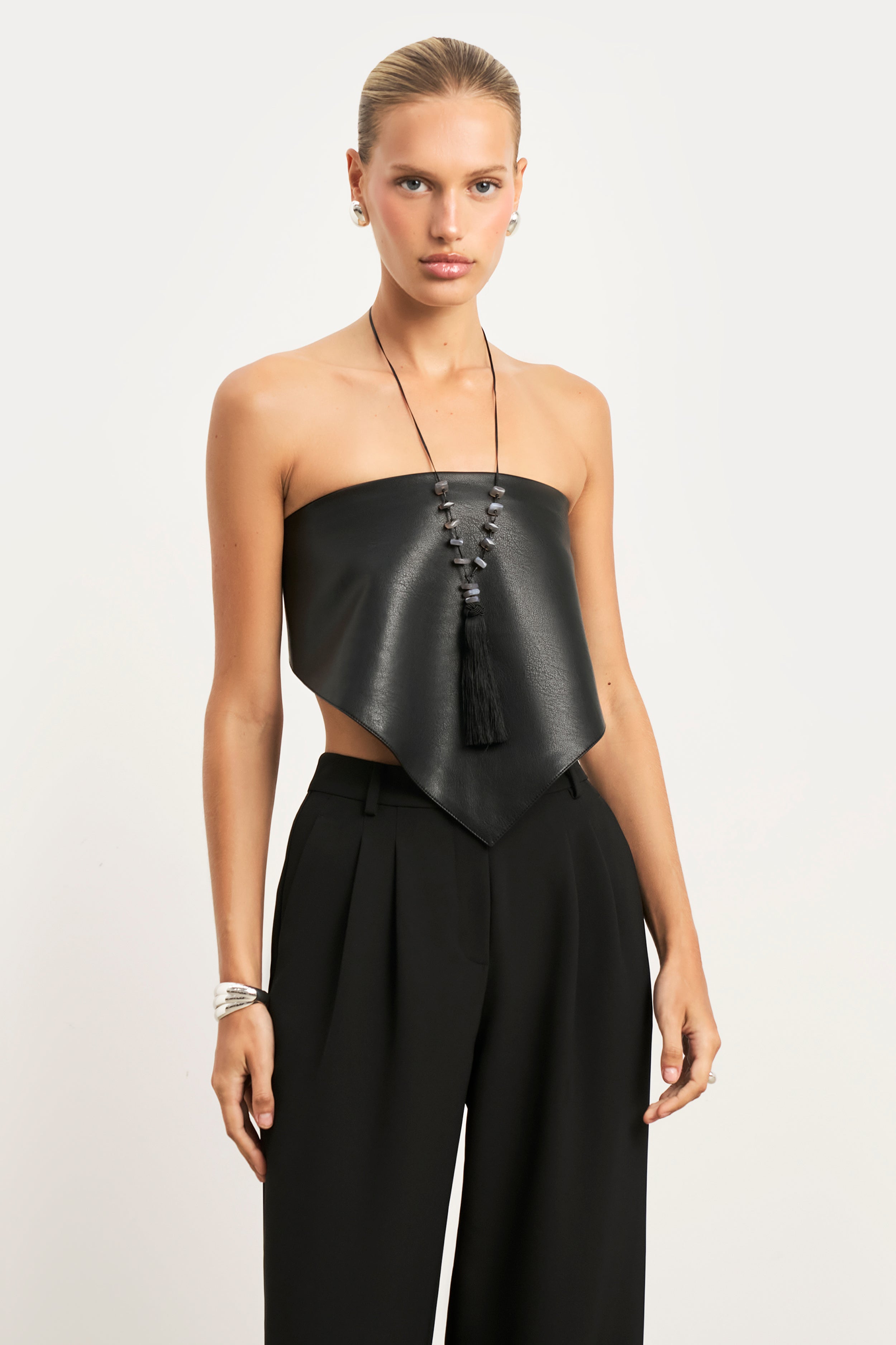 Leather Triangle Scarf - Black