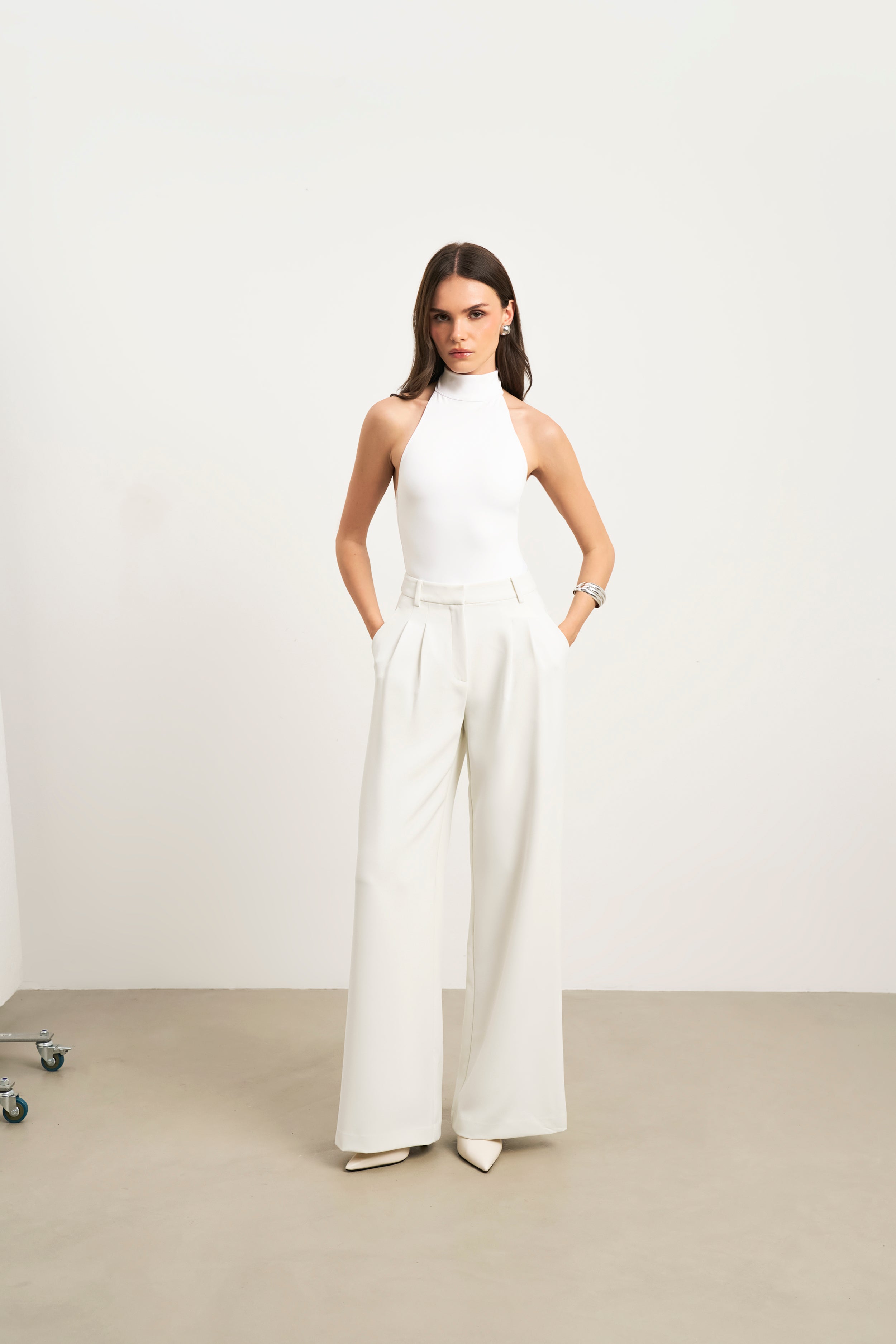 High Neck Halter Bodysuit - White