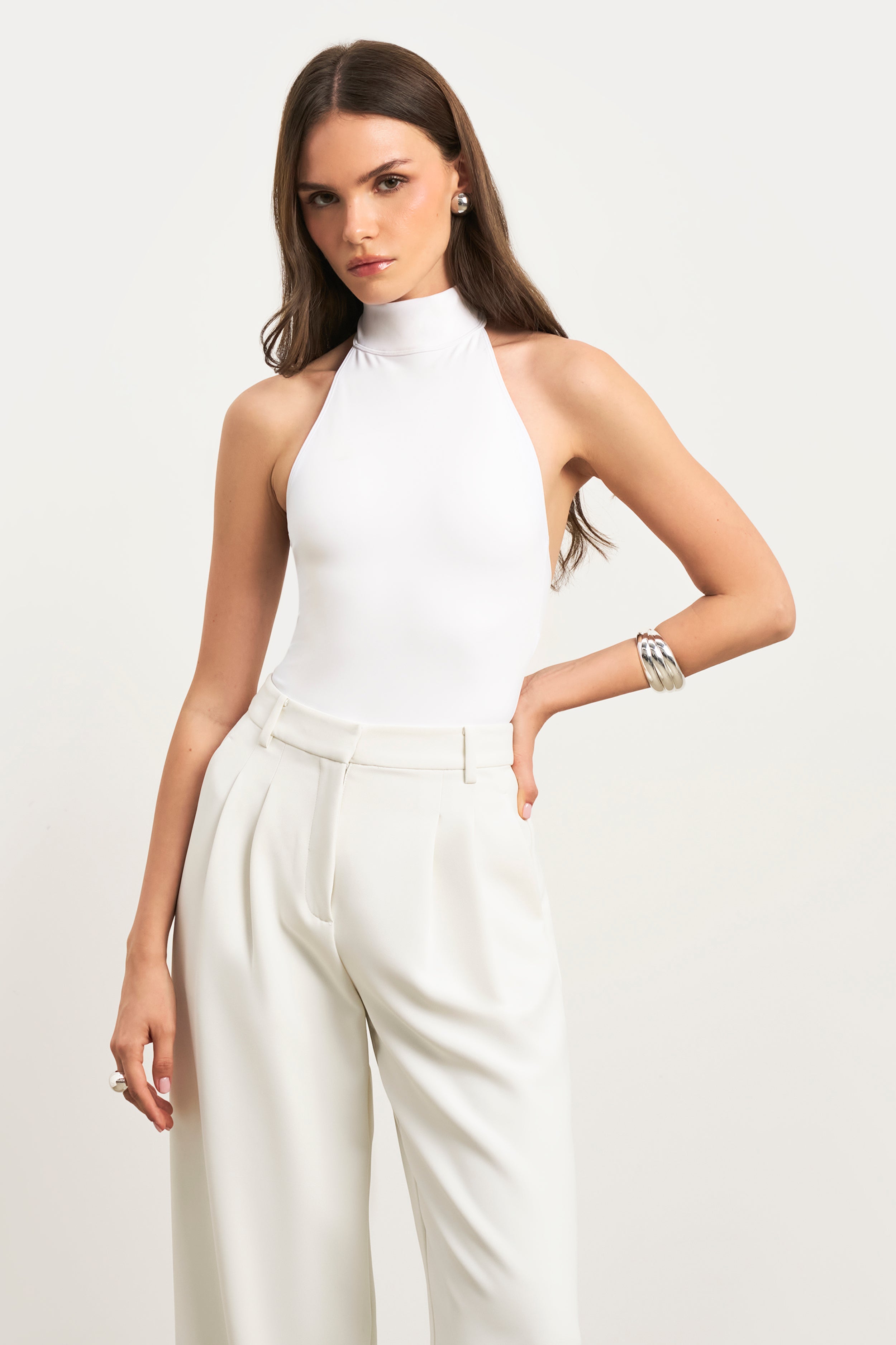 High Neck Halter Bodysuit - White