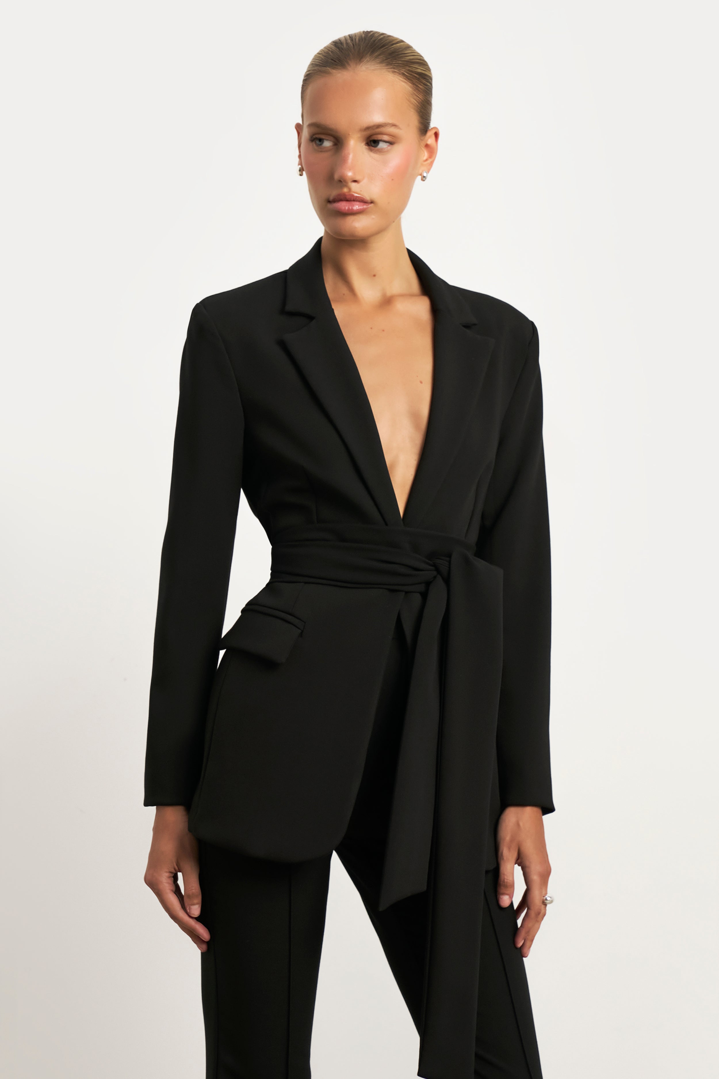 Wide Leg Suit Trousers - Black