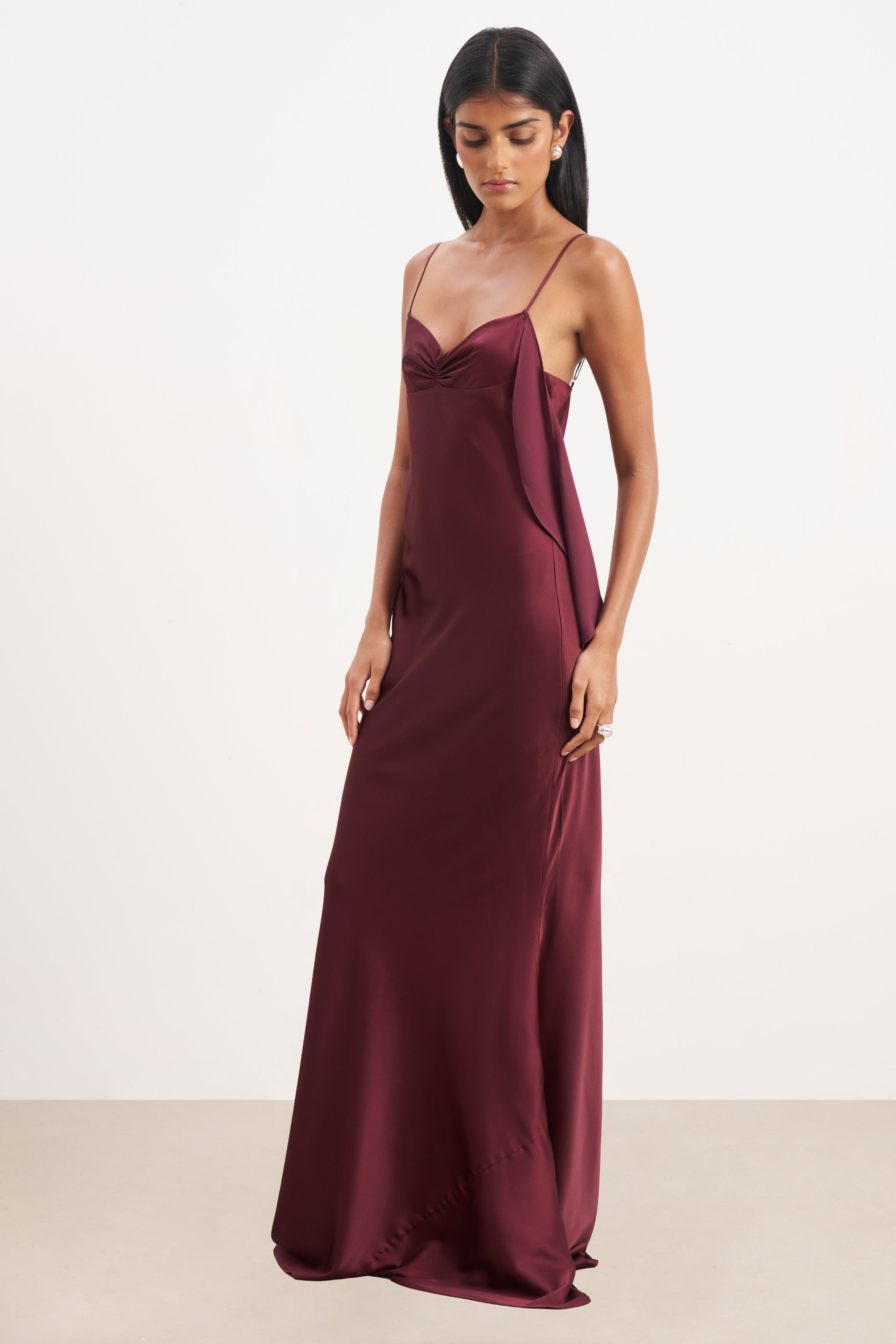 Ruched Bust Satin Slip Dress - Mulberry