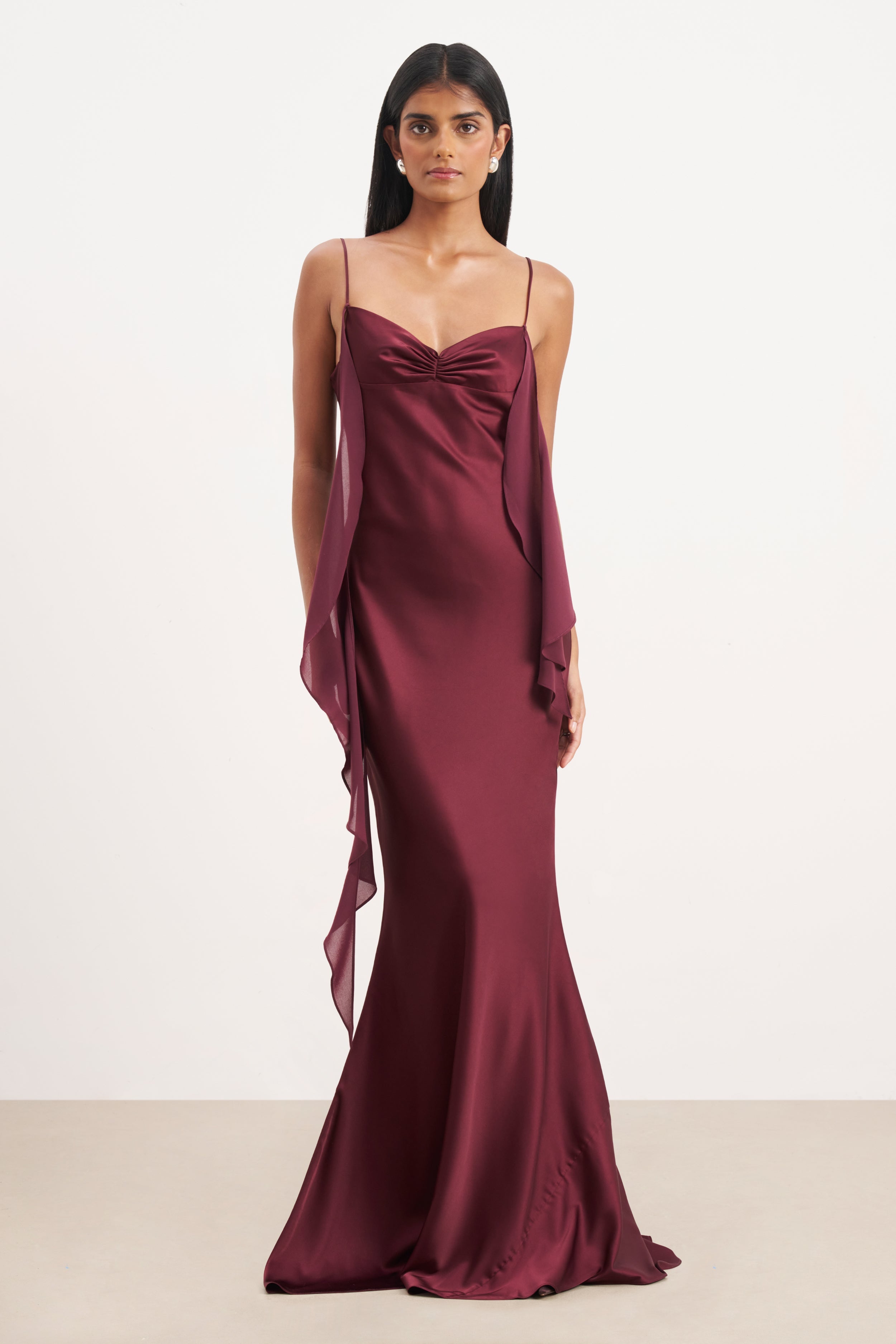 Ruched Bust Satin Slip Dress - Mulberry
