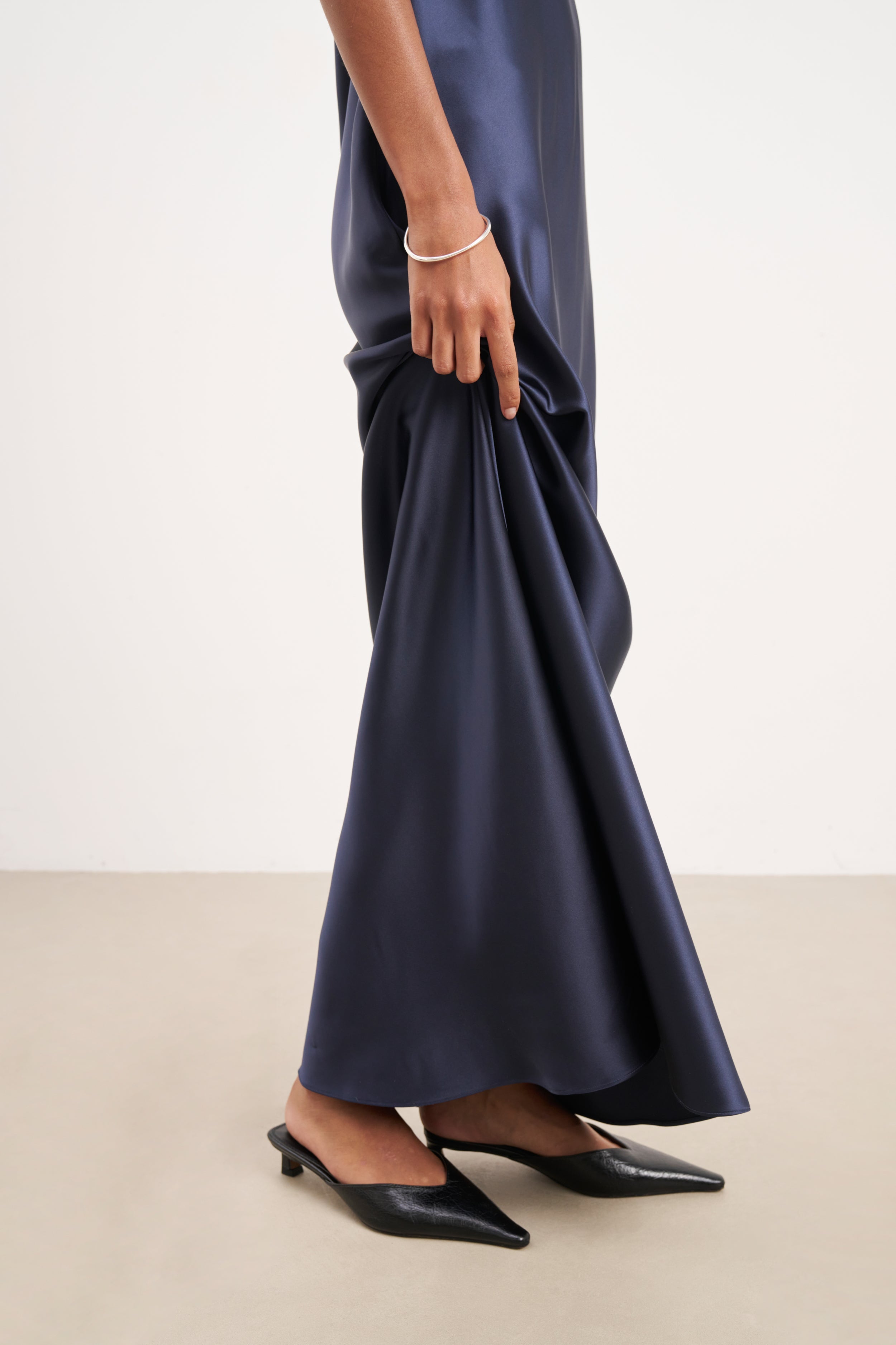 Satin Scoop Neck Camisole Maxi Dress - Navy