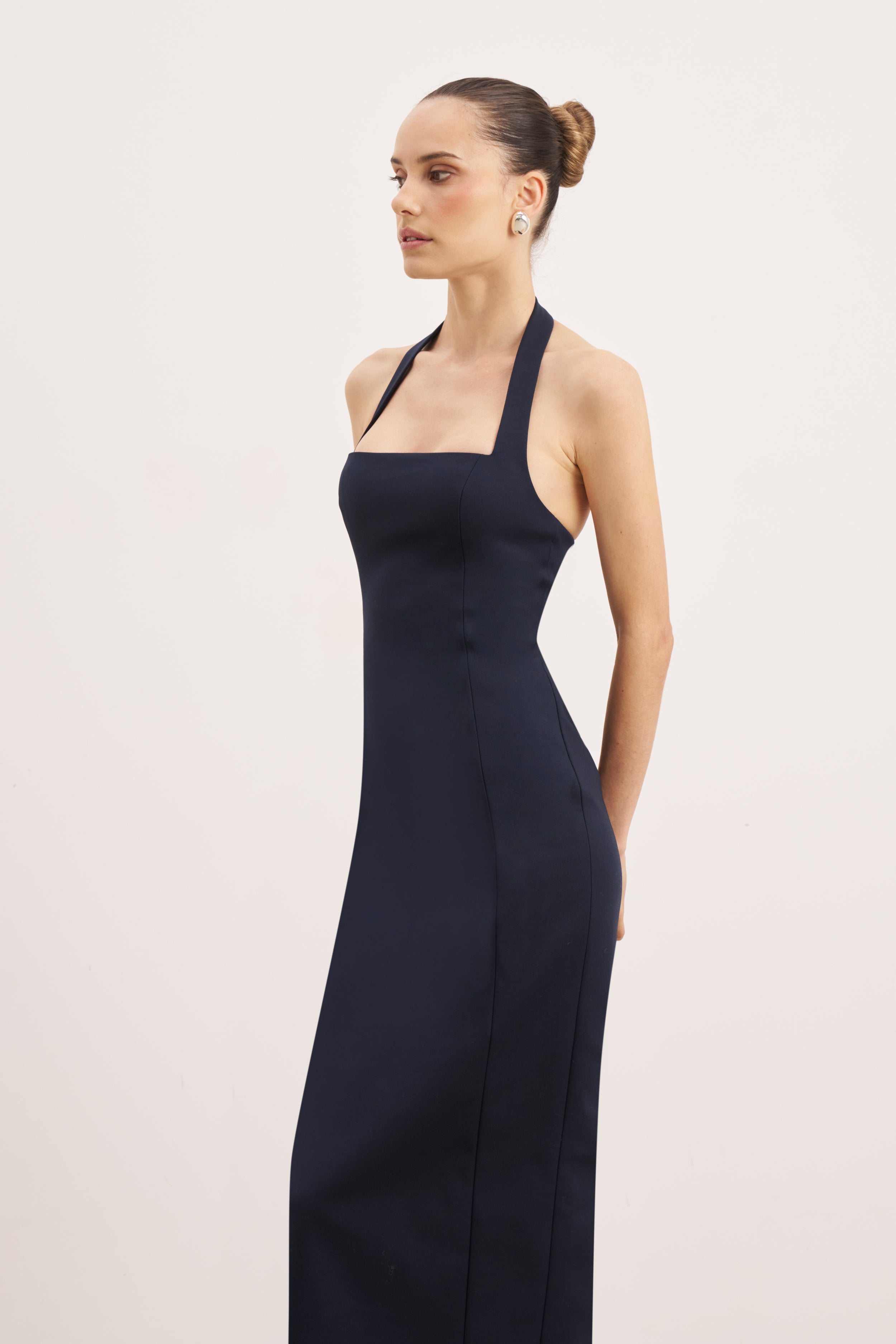 Tailored Halter Midi Dress - Navy