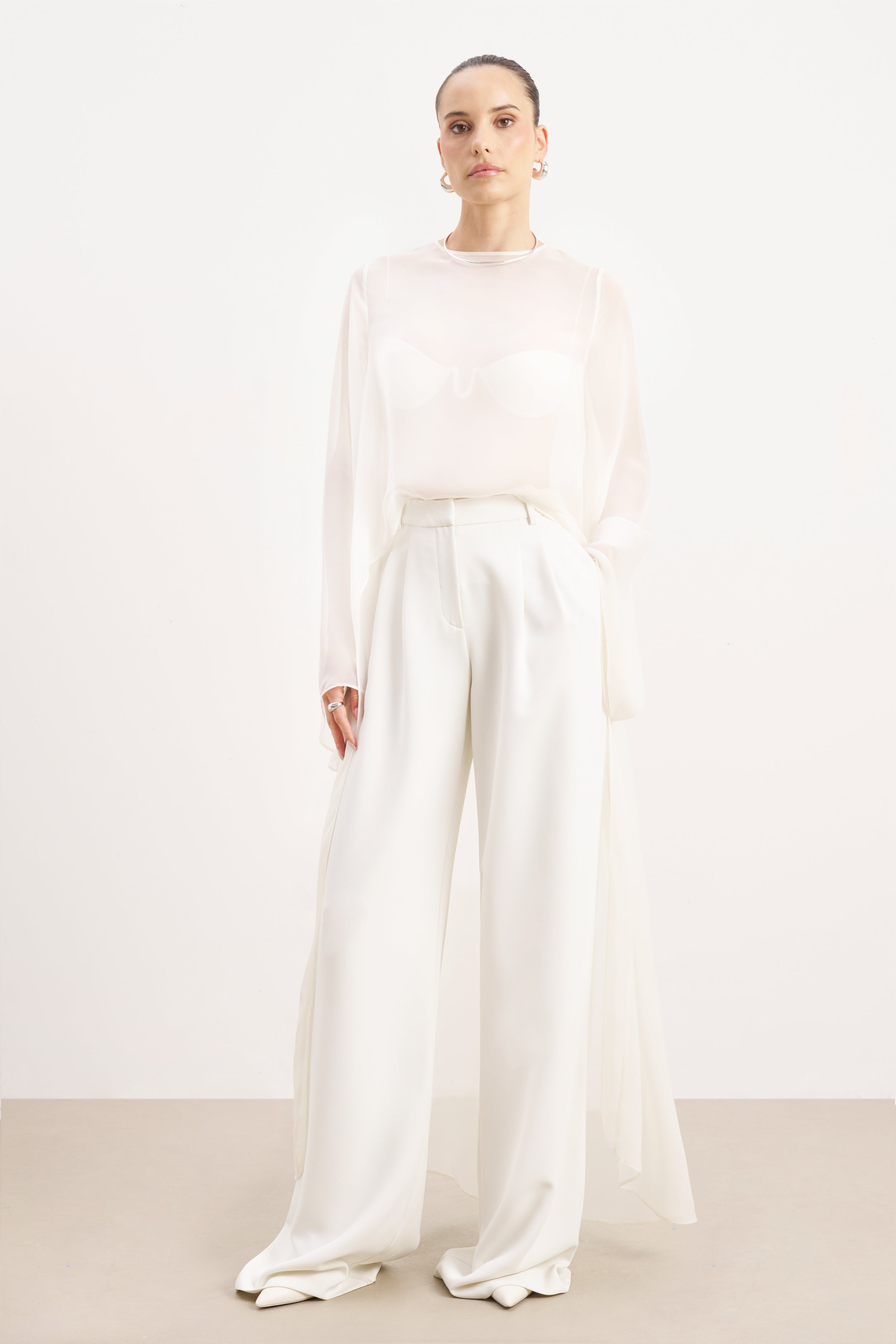 Sheer Chiffon Cape Blouse - Cream