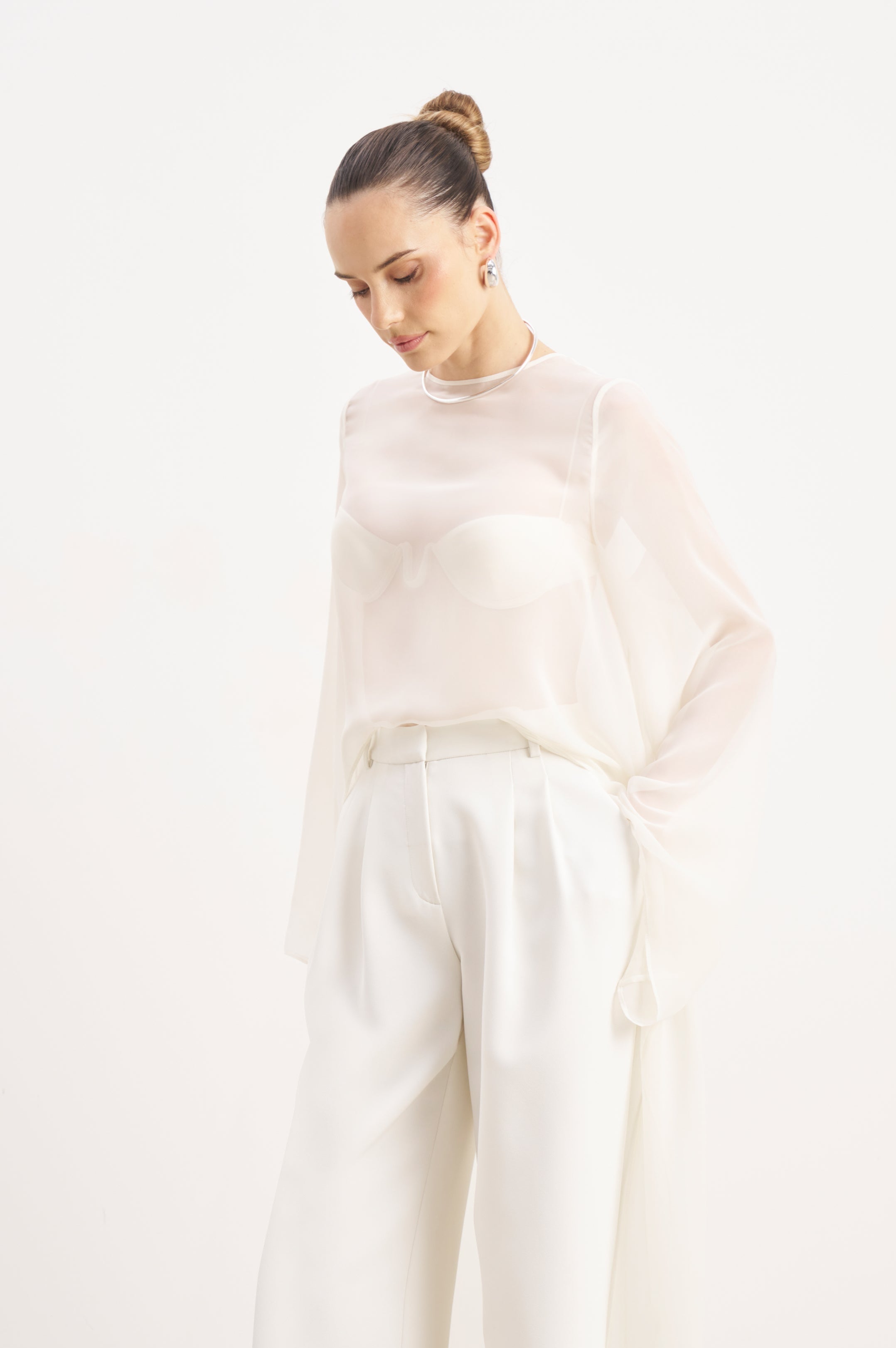 Sheer Chiffon Cape Blouse - Cream