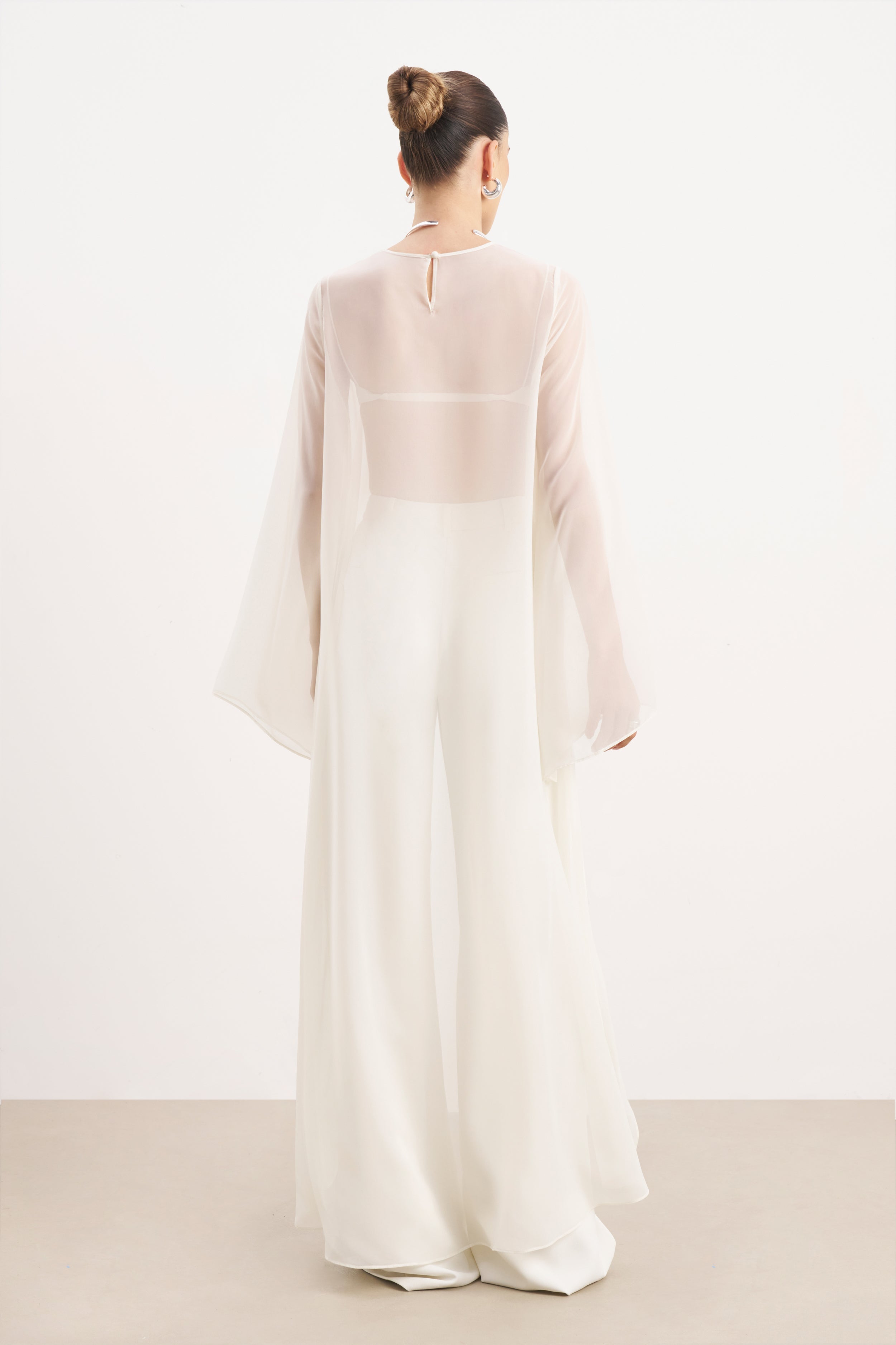 Sheer Chiffon Cape Blouse - Cream