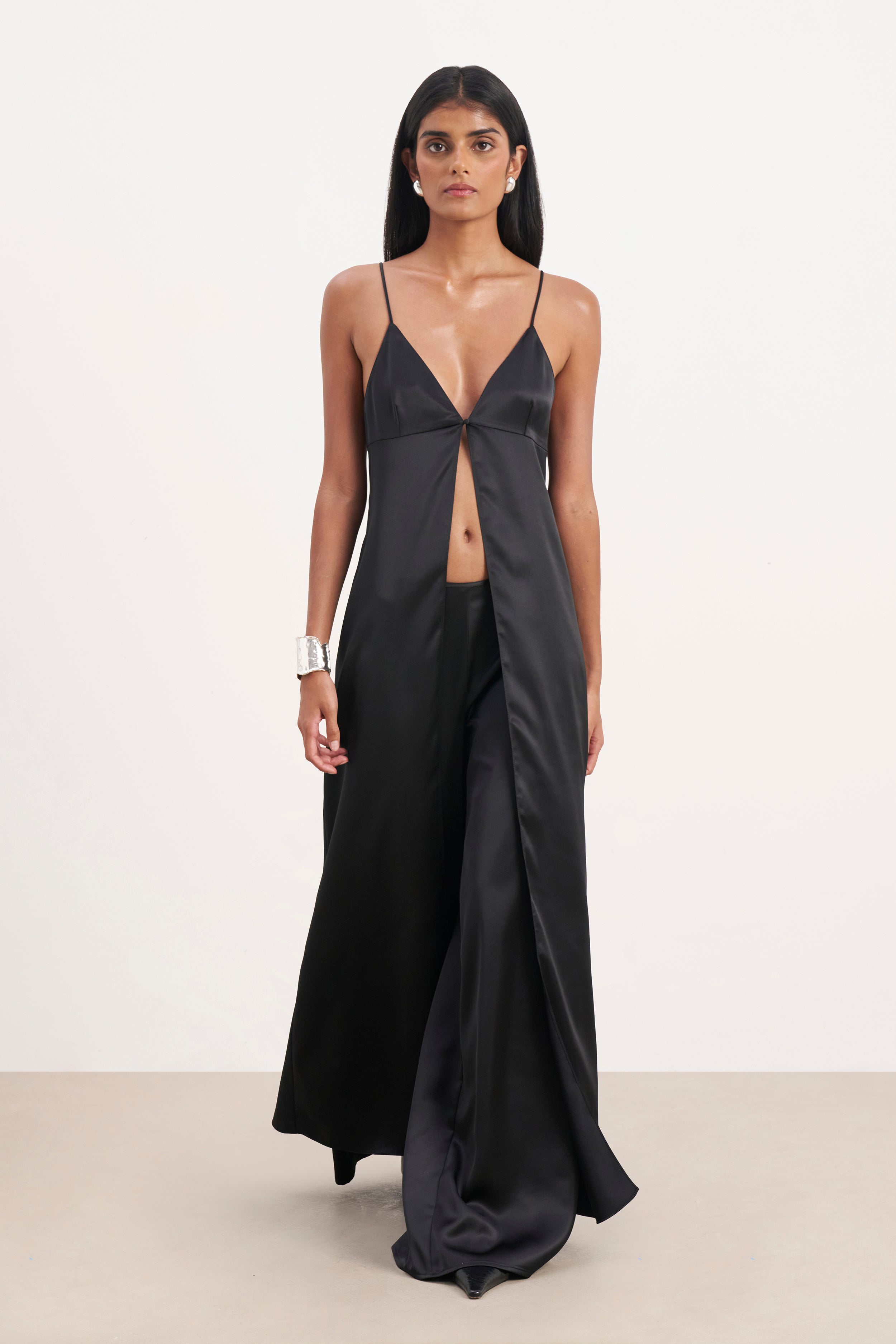 Formal Satin Ultra Wide Leg Trousers - Black