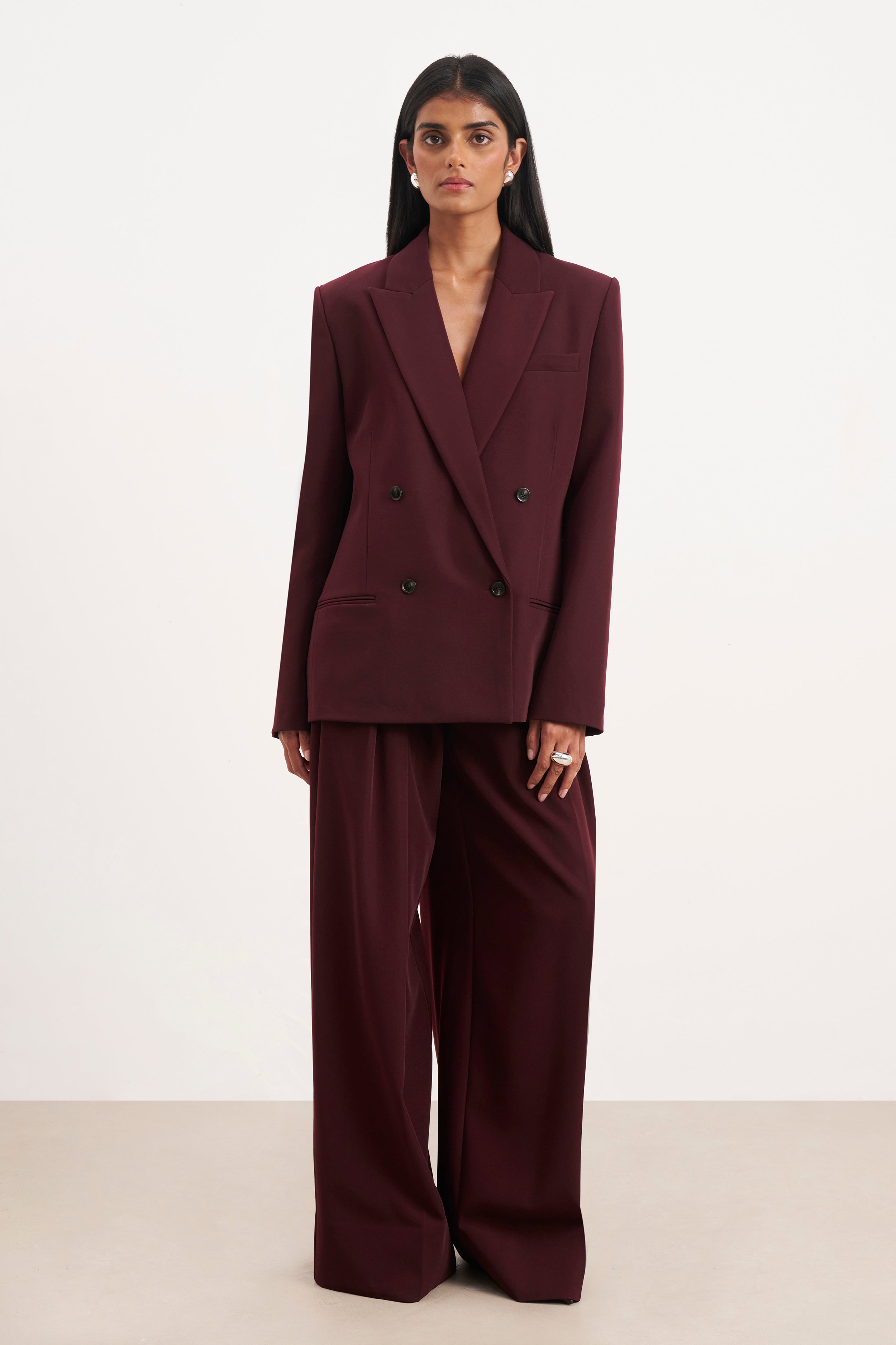 Pleated Ultra Wide Leg Trousers - Mulberry