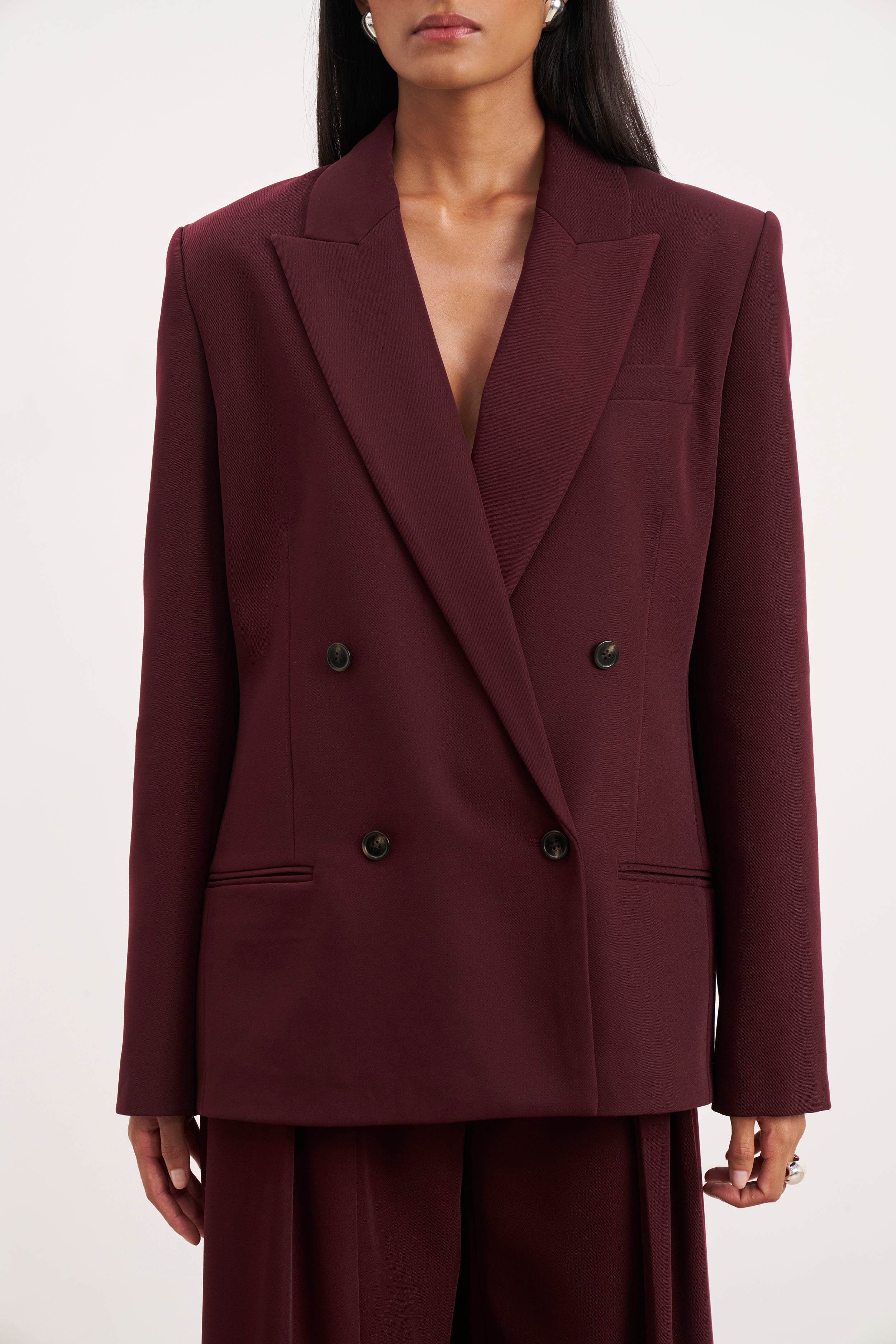 Dropped Waist Double Breasted Blazer - Mulberry