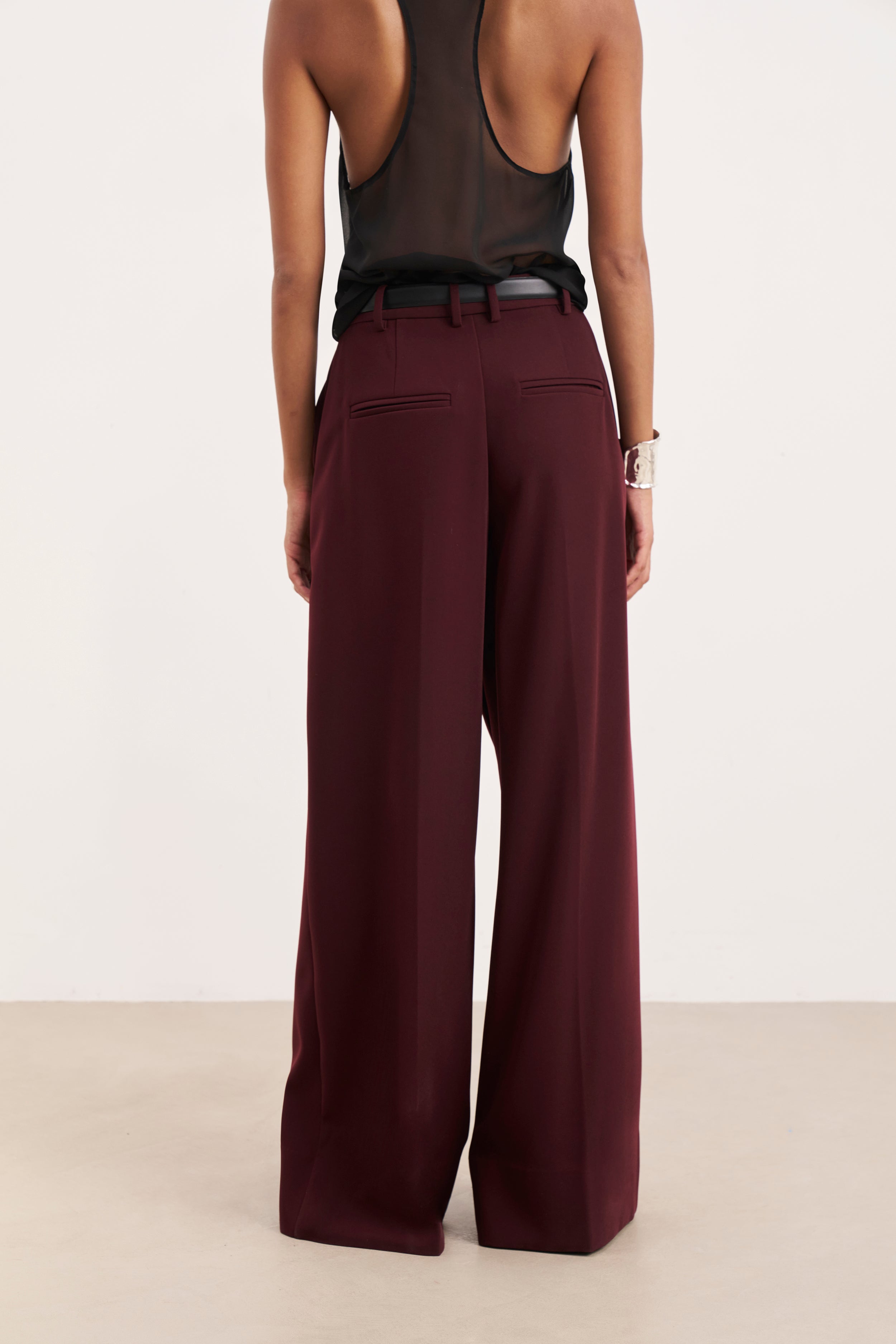Pleated Ultra Wide Leg Trousers - Mulberry