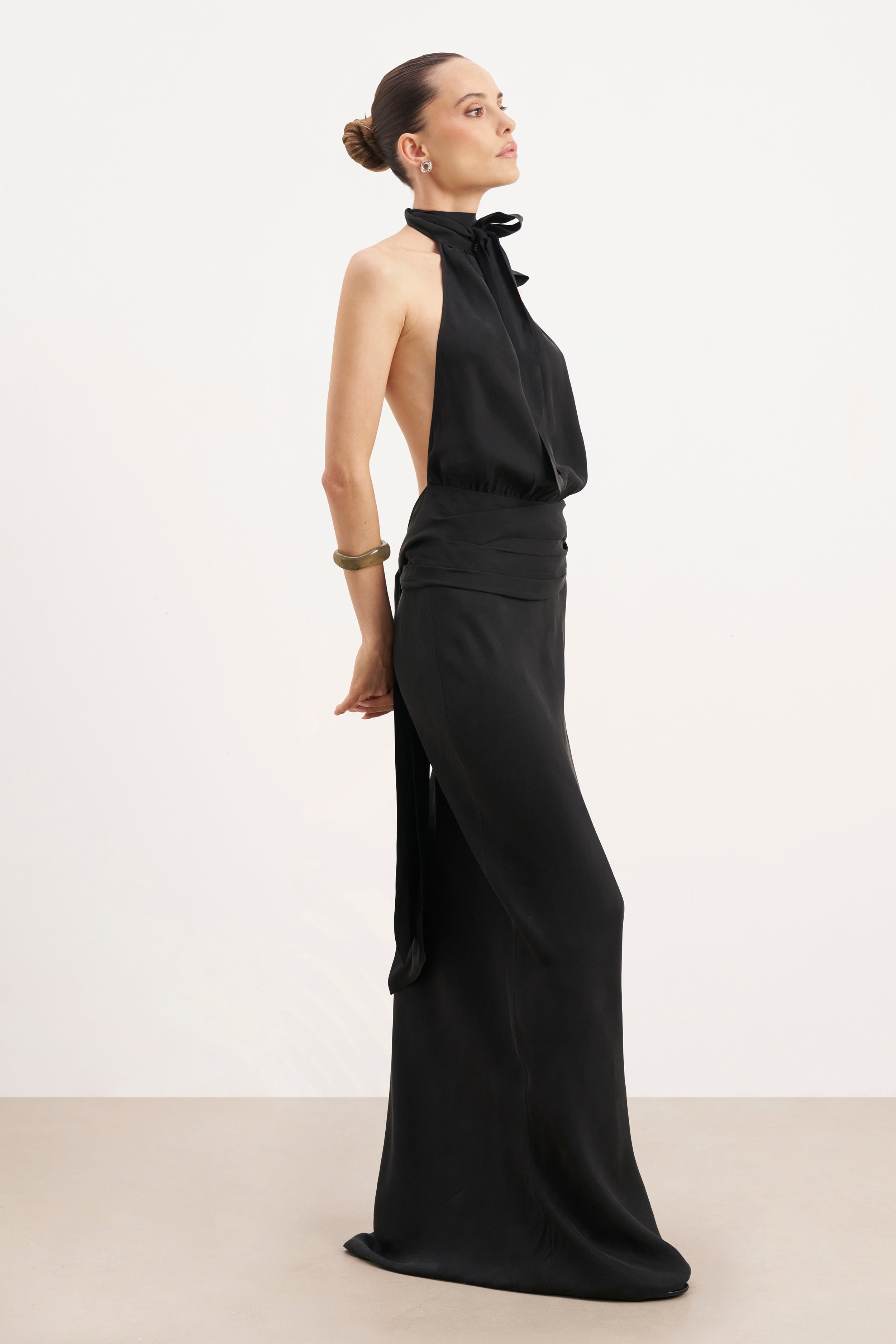 Cupro Bias Cut Maxi Skirt - Black