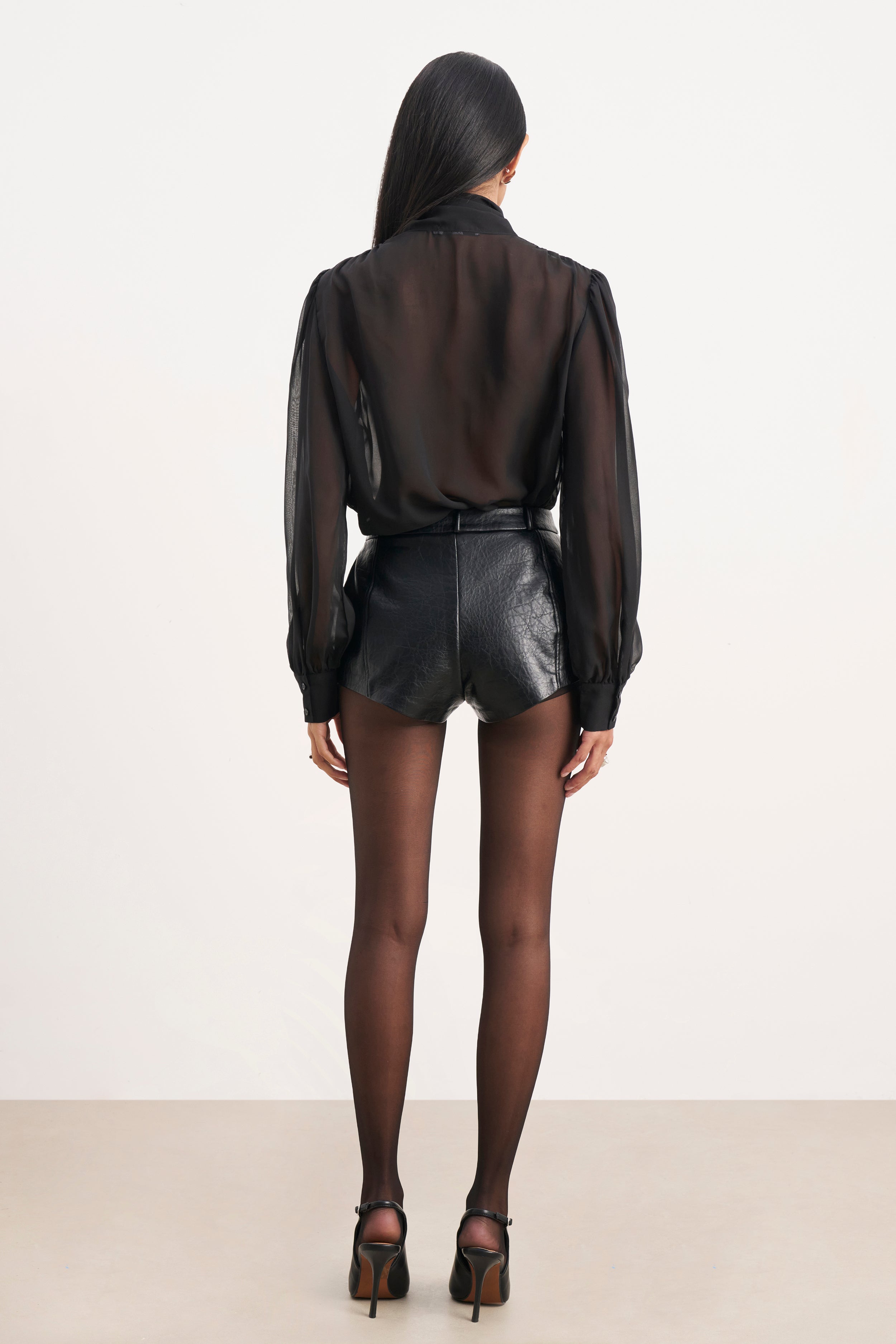 Tailored Leather Micro Shorts - Black