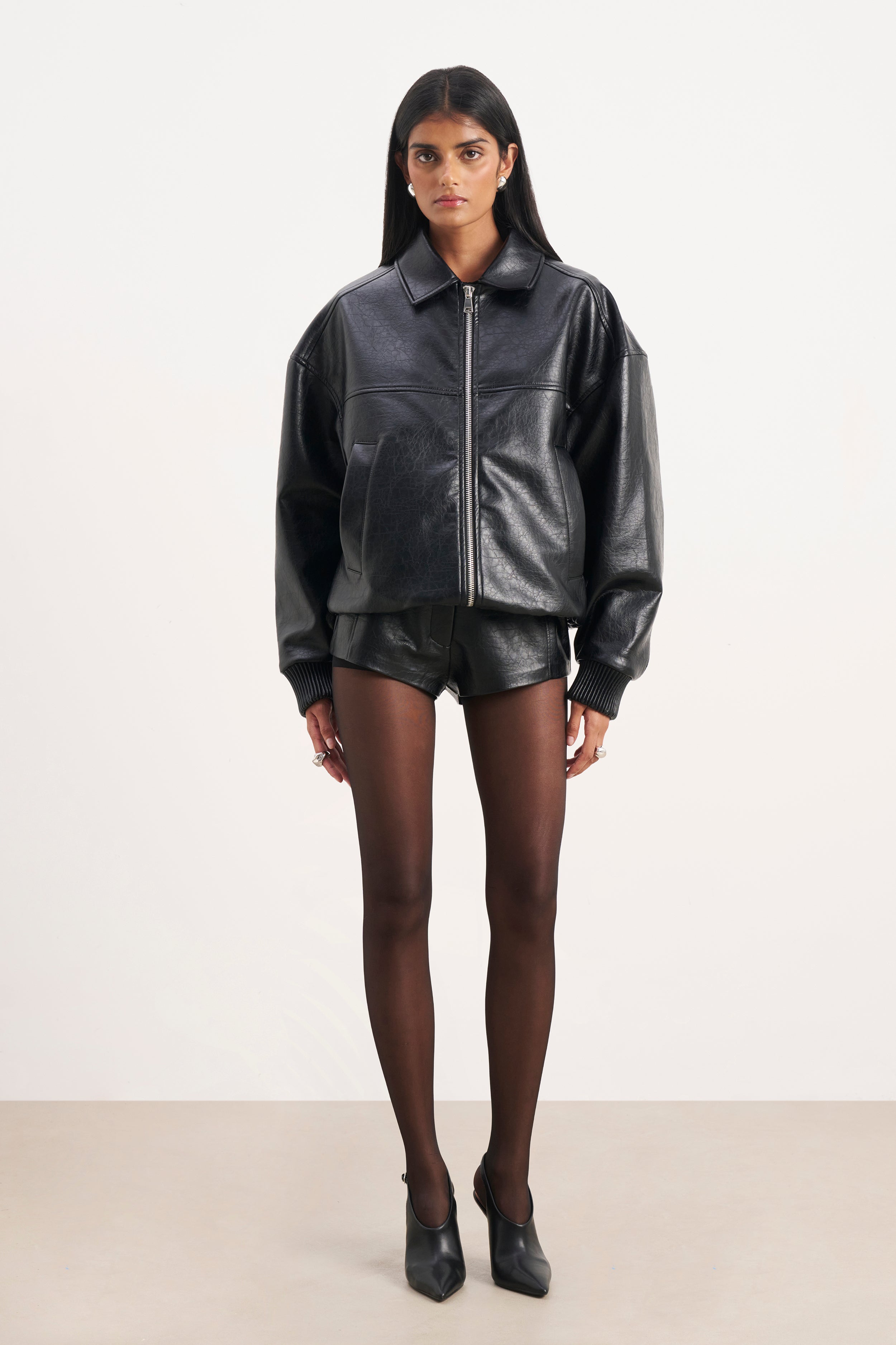 Vintage Leather Bomber Jacket - Black