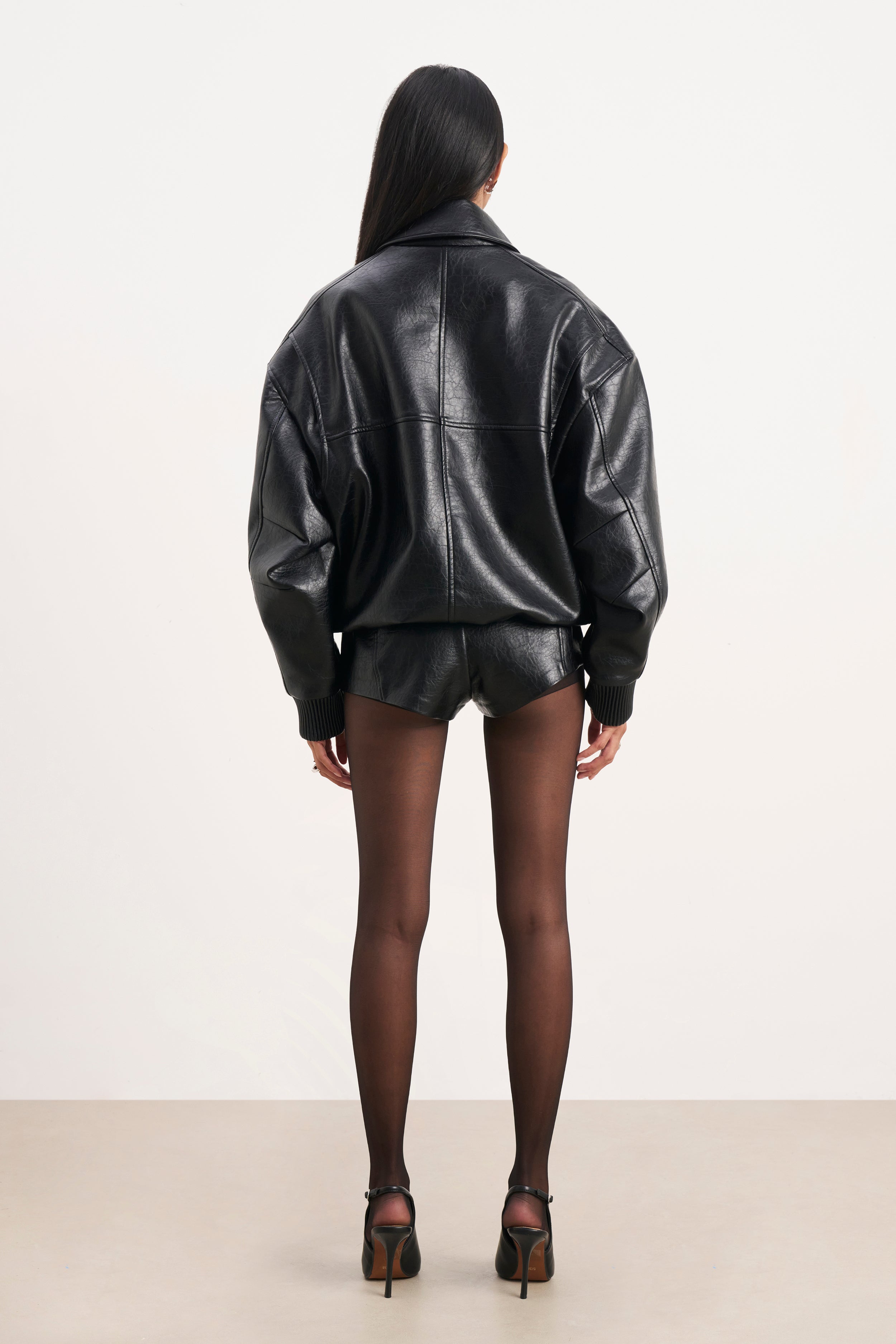 Vintage Leather Bomber Jacket - Black