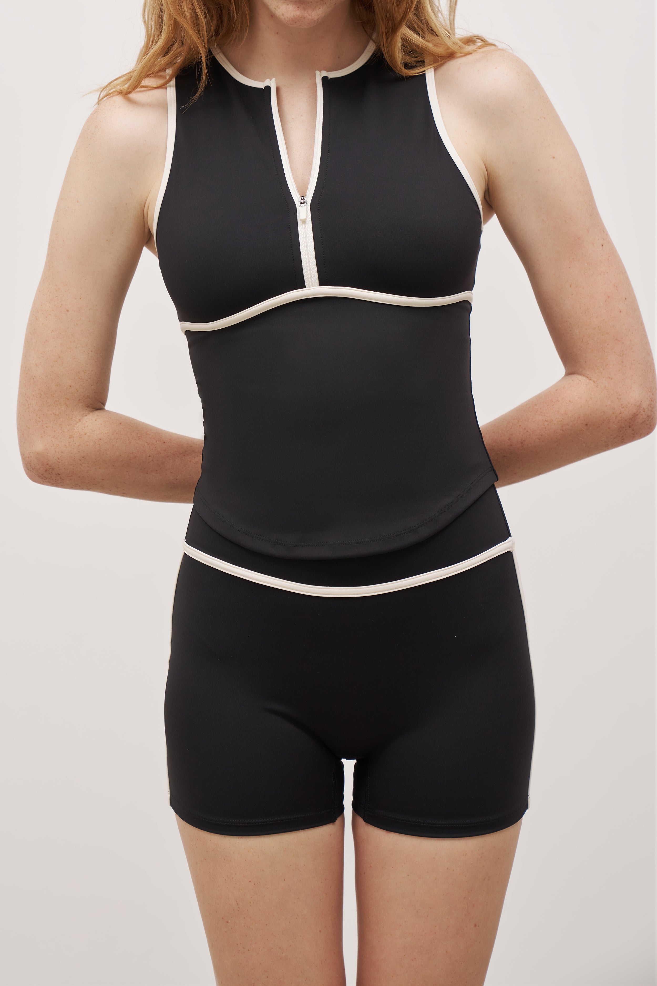 Base Contrast Trim Sleeveless Zip Up Jacket - Black/Tofu