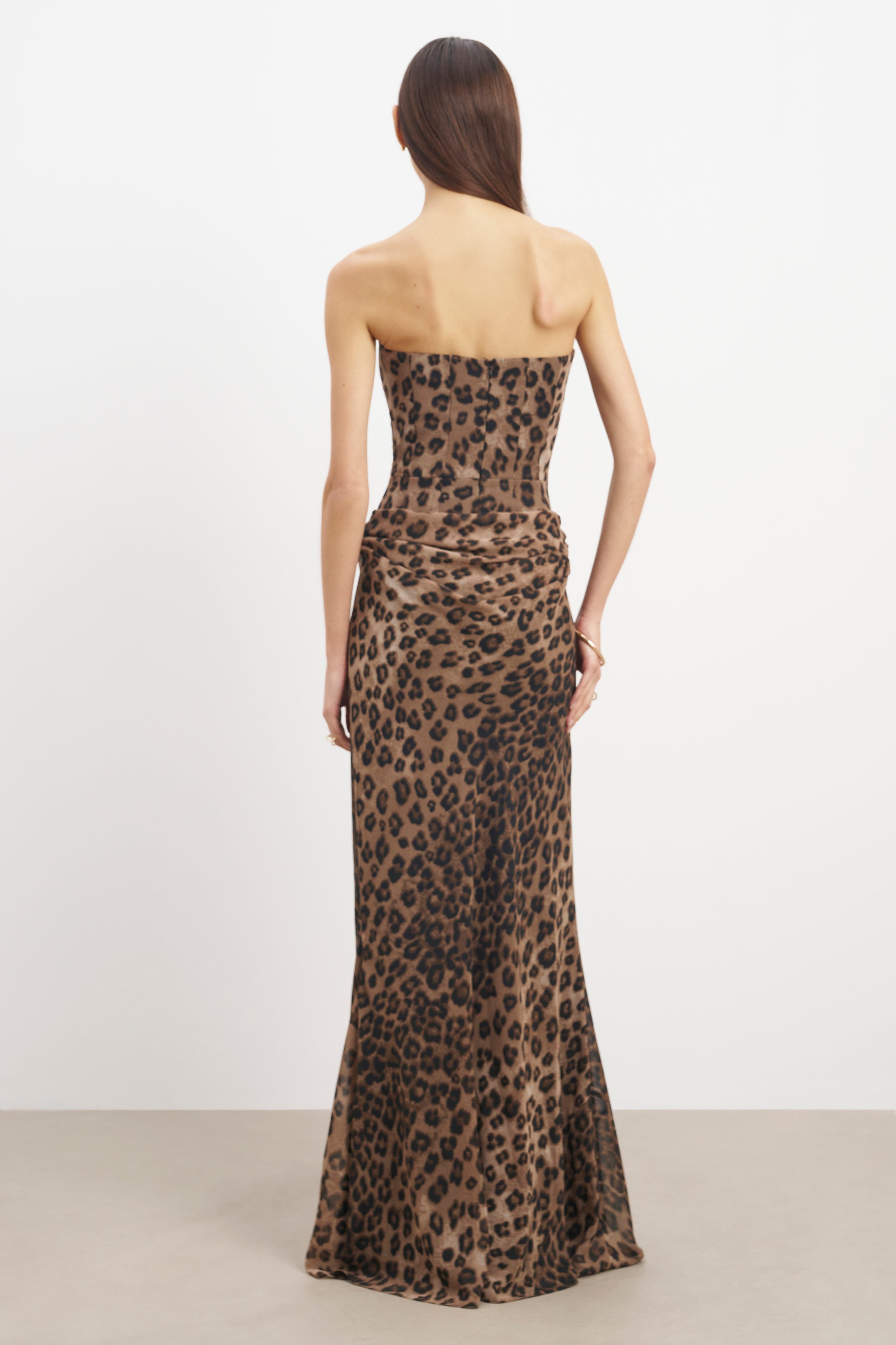 Corset Gown with Draped Hip - Leopard Print