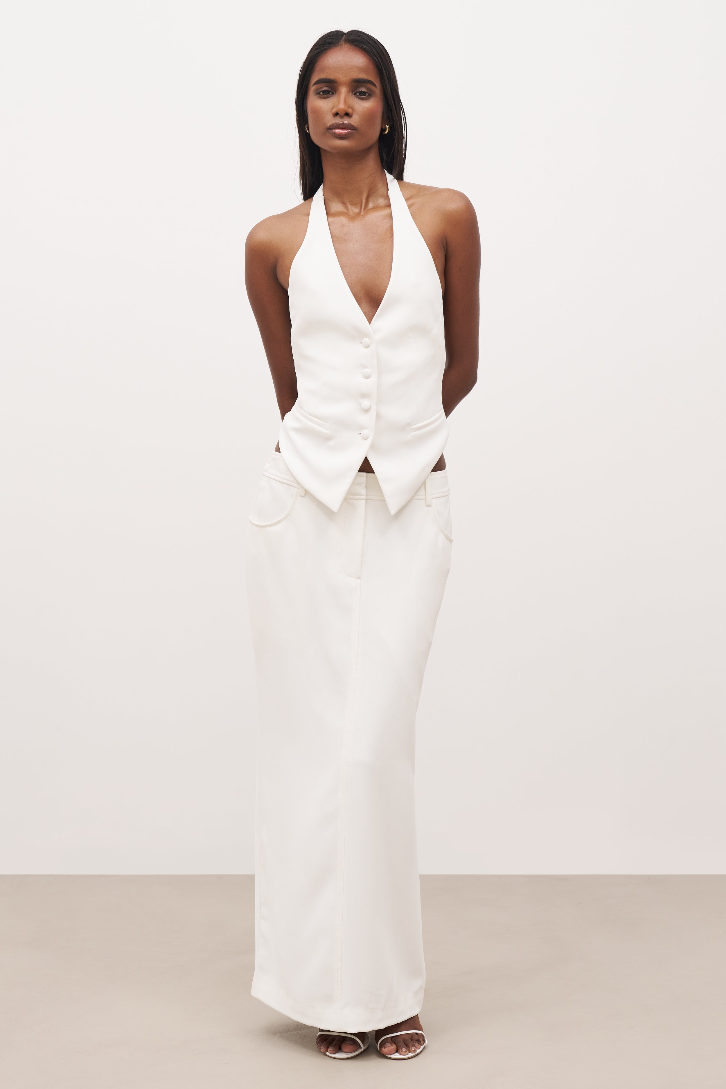 Backless Halter Waistcoat - White