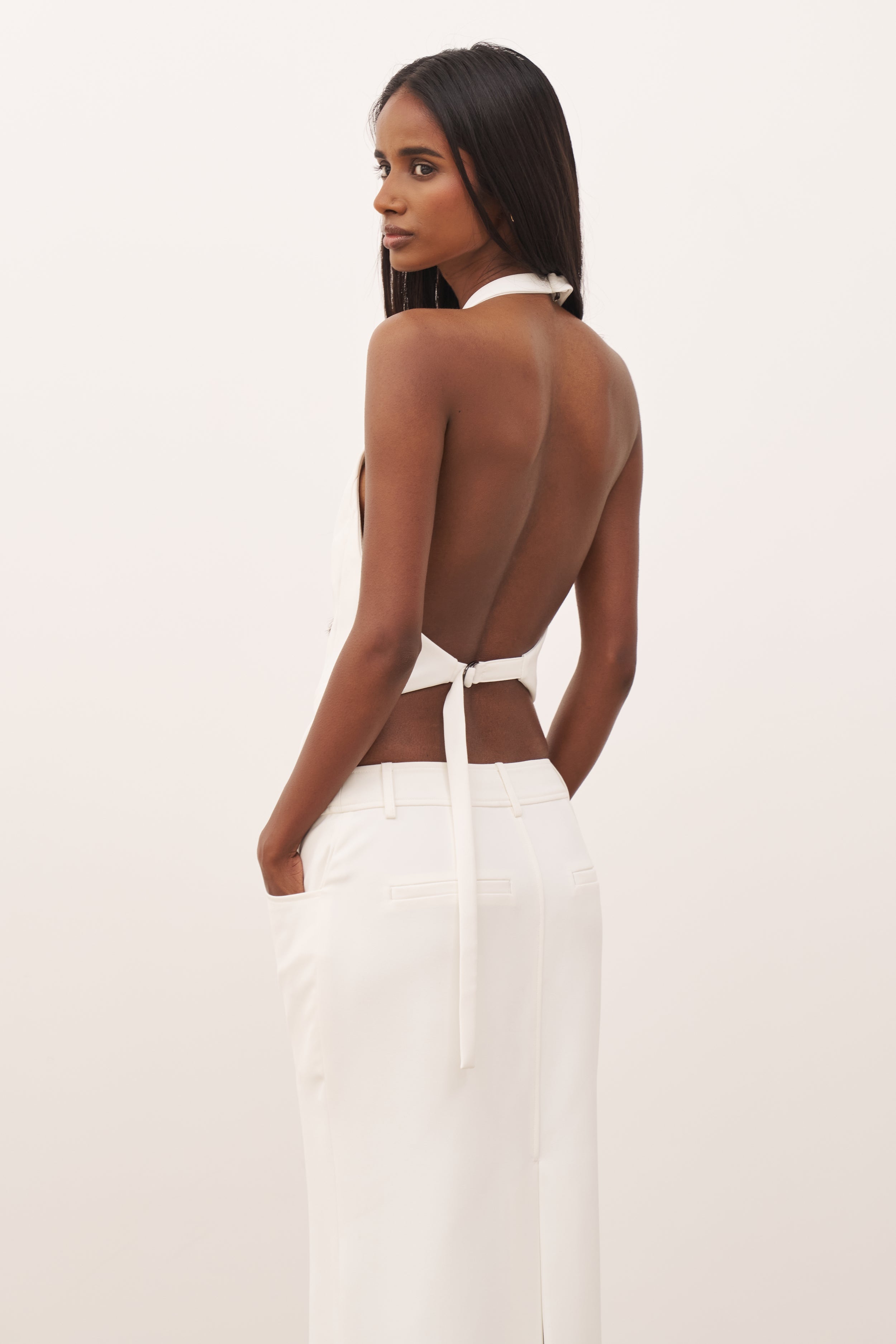 Backless Halter Waistcoat - White